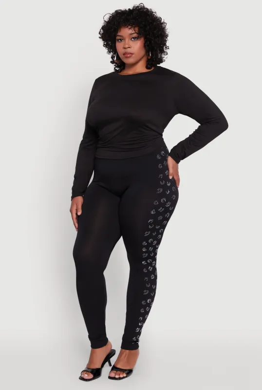Plus Size Seamless High Waisted Rhinestone Trim Leggings sold by Rainbow