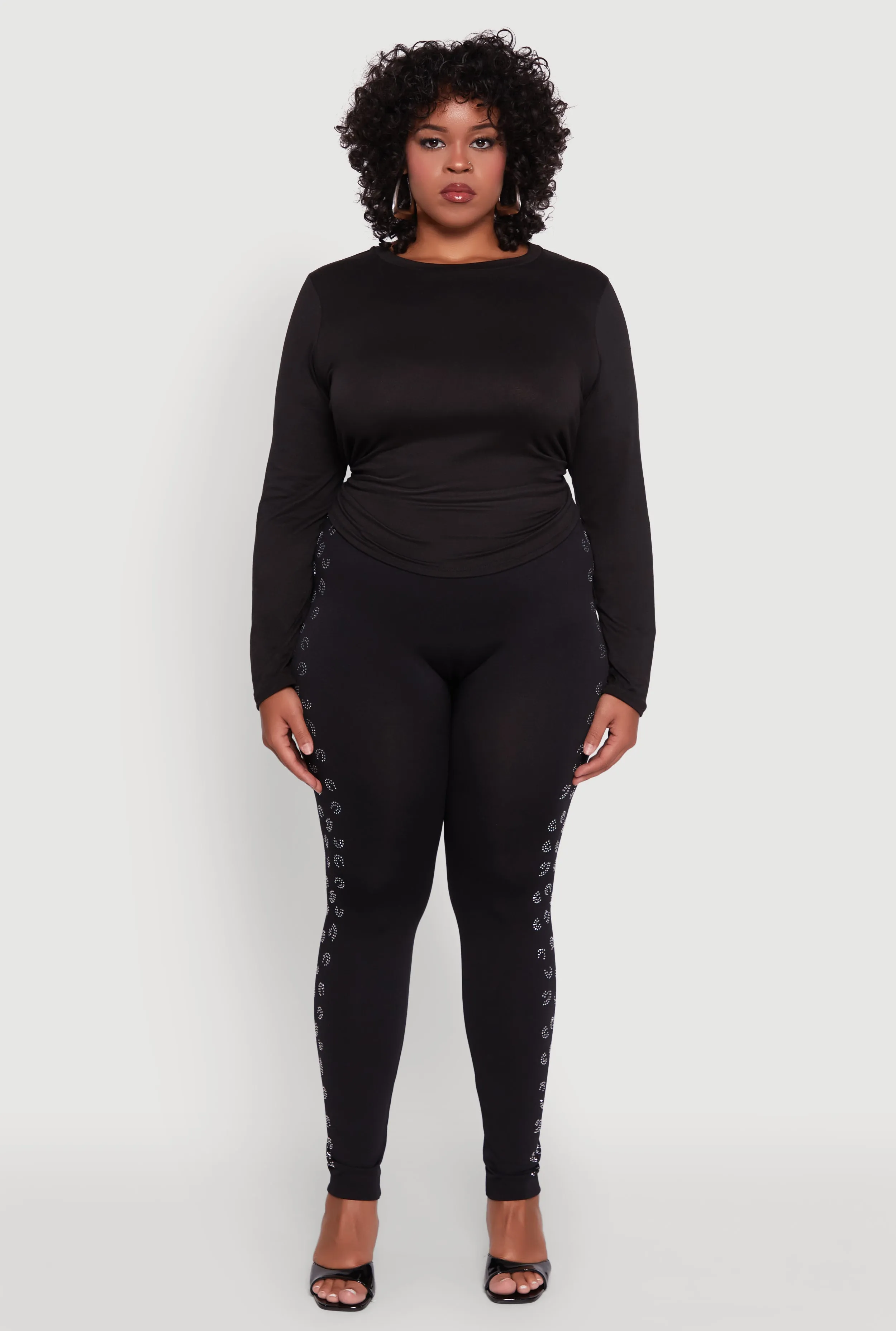 Plus Size Seamless High Waisted Rhinestone Trim Leggings sold by Rainbow product image thumbnail 2