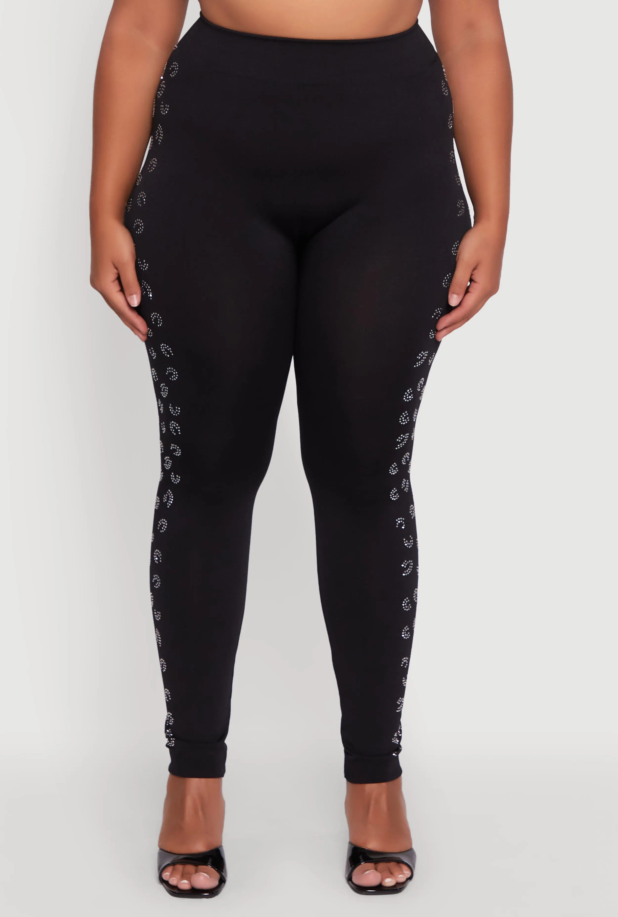 Plus Size Seamless High Waisted Rhinestone Trim Leggings sold by Rainbow product image thumbnail 5