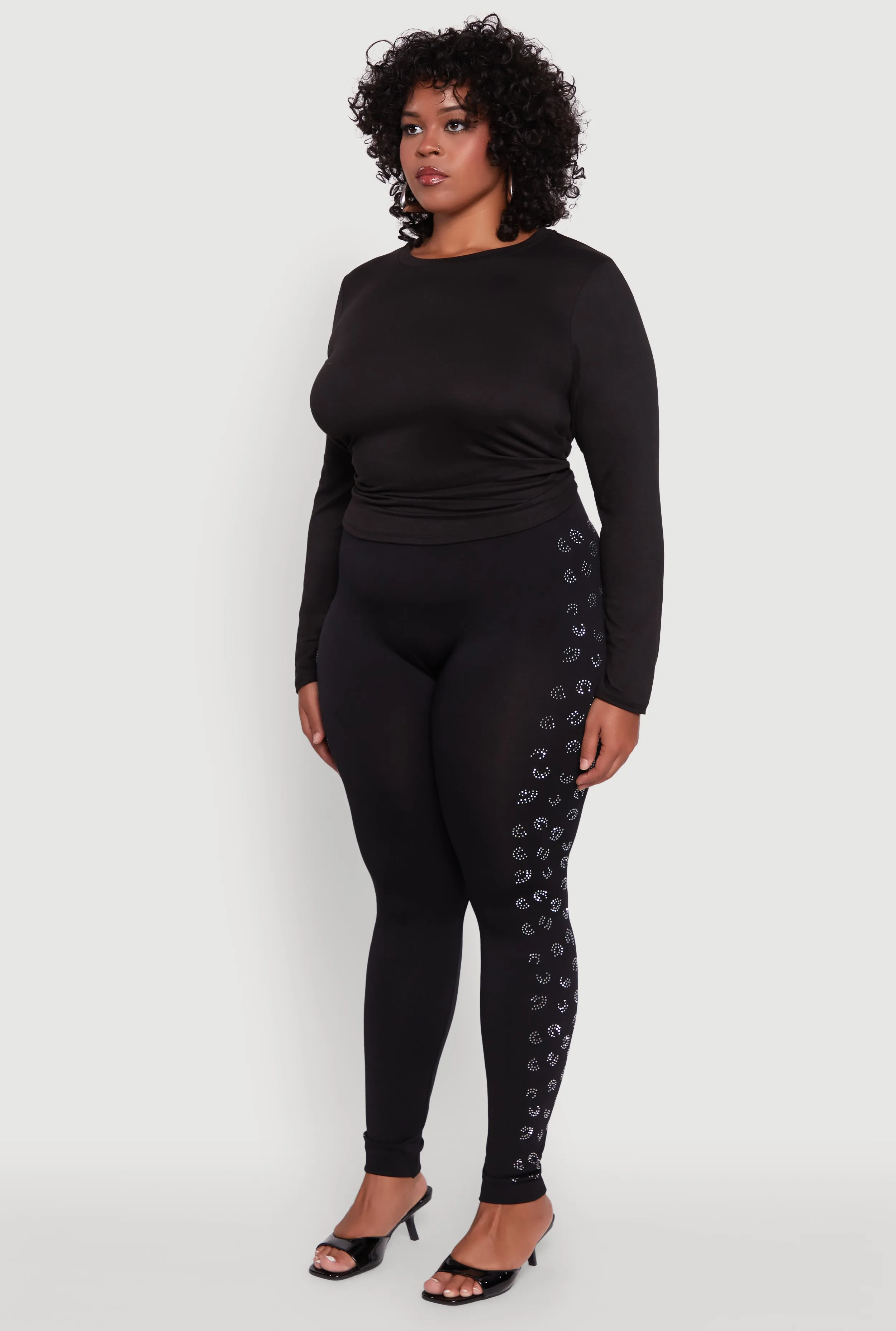 Plus Size Seamless High Waisted Rhinestone Trim Leggings sold by Rainbow product image thumbnail 3