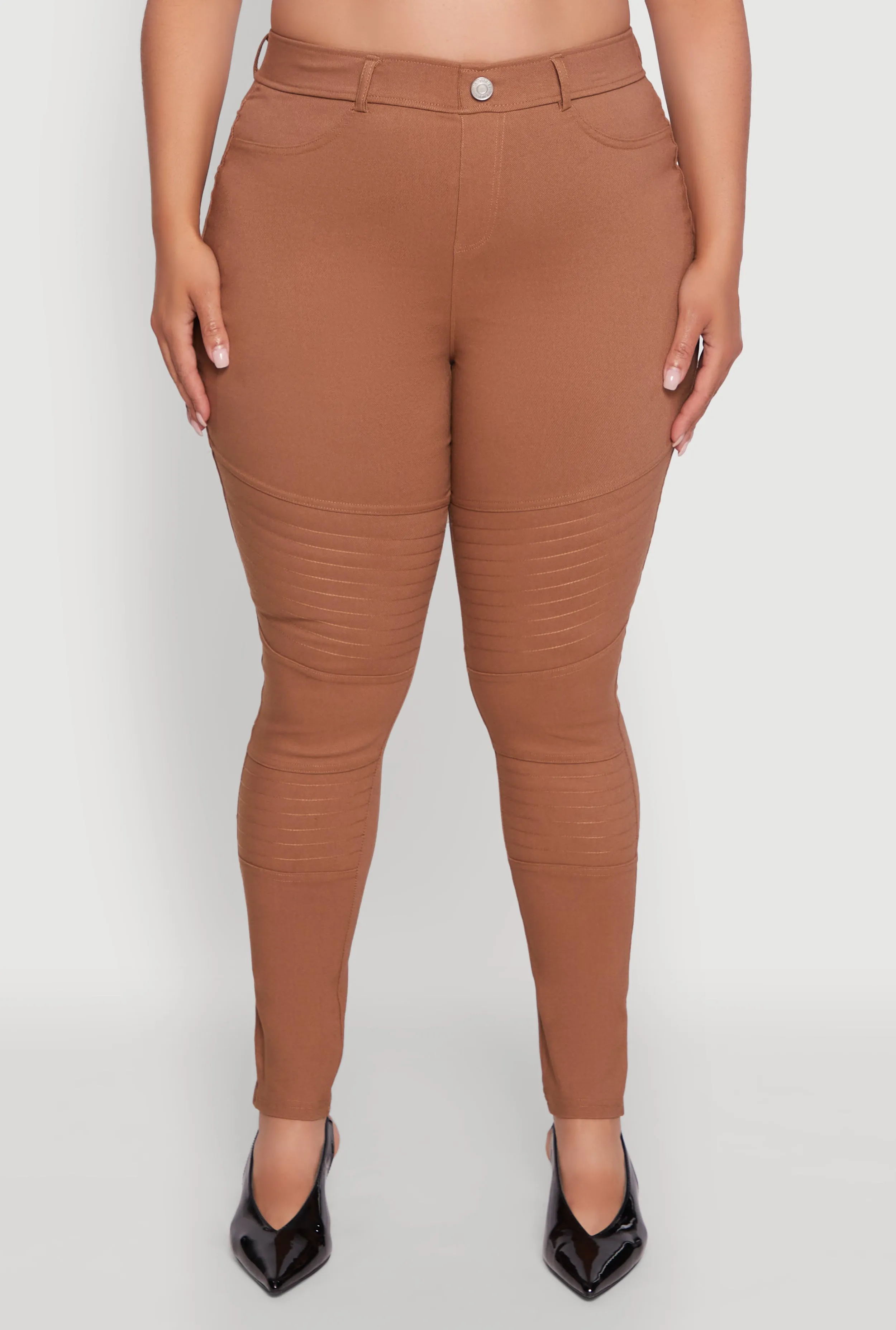 Plus Size High Waisted Hyper Stretch Dress Pants with Faux Buttons sold by Rainbow product image thumbnail 5