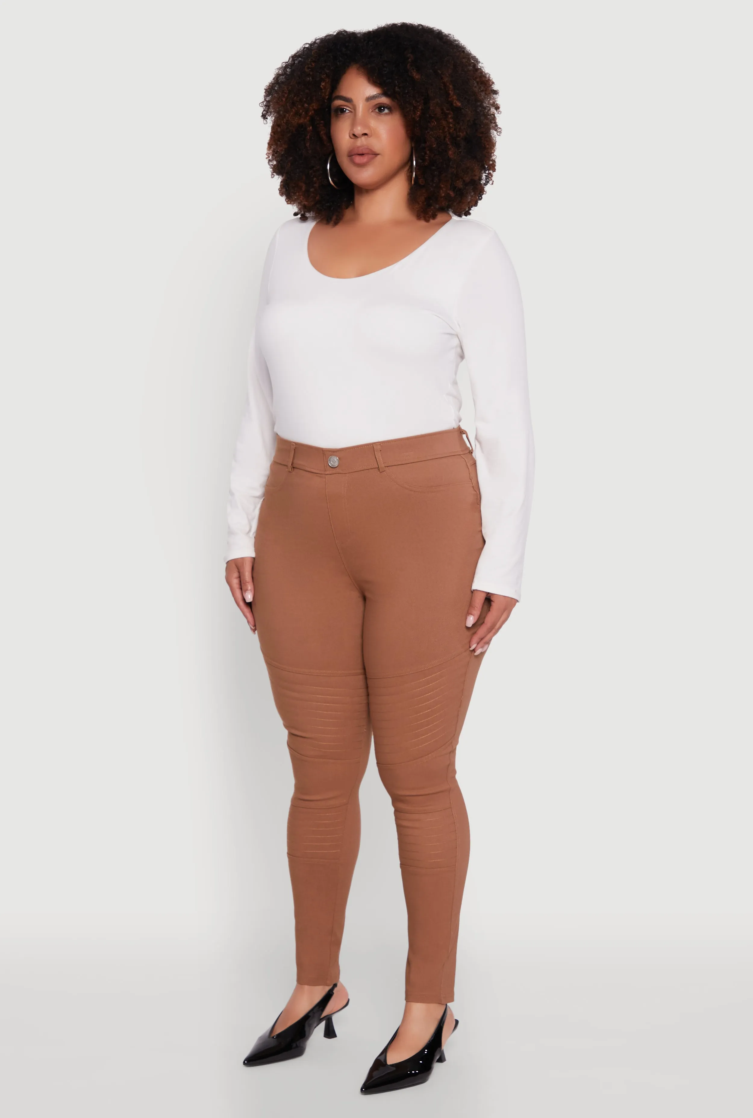 Plus Size High Waisted Hyper Stretch Dress Pants with Faux Buttons sold by Rainbow product image thumbnail 3