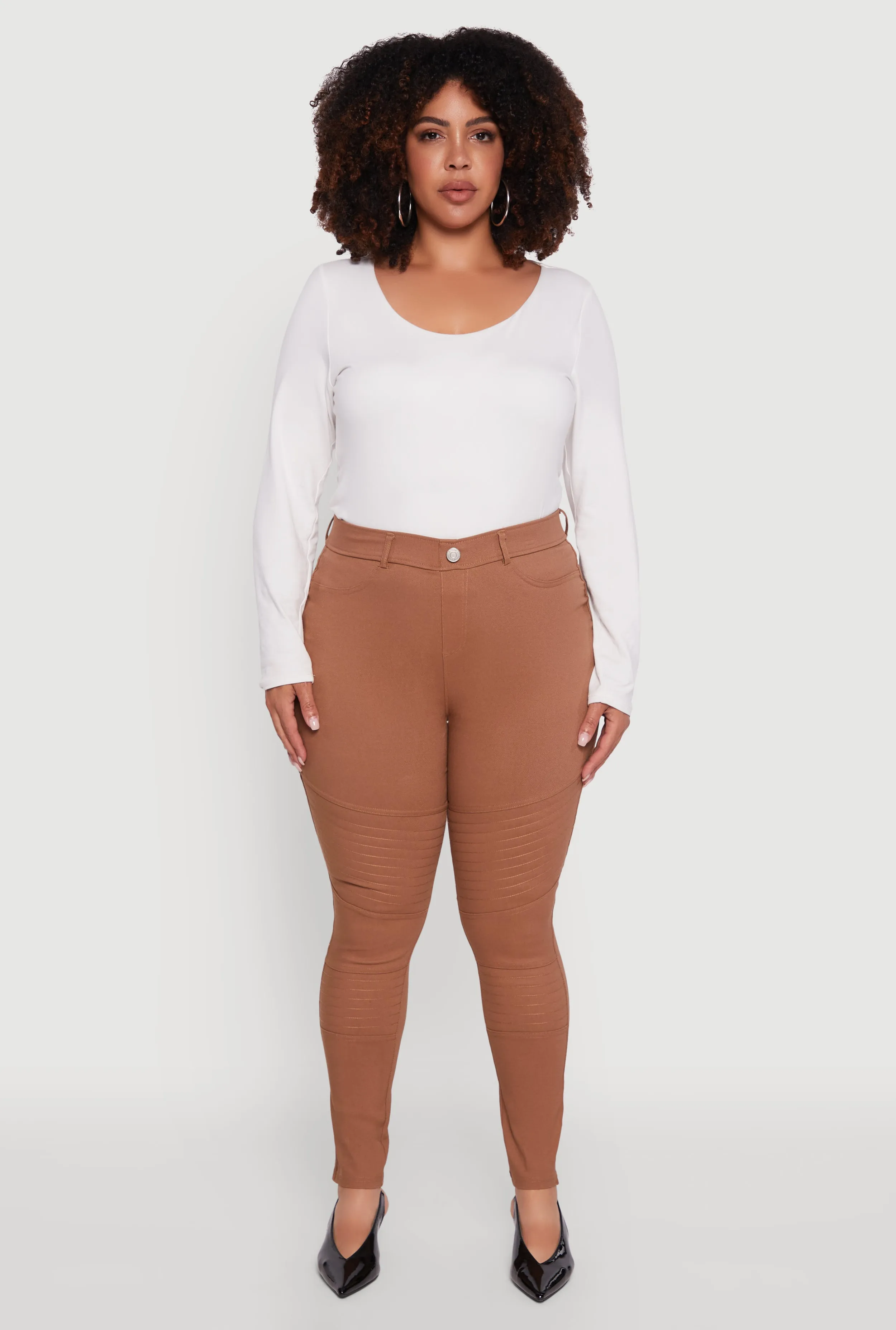 Plus Size High Waisted Hyper Stretch Dress Pants with Faux Buttons sold by Rainbow product image thumbnail 2