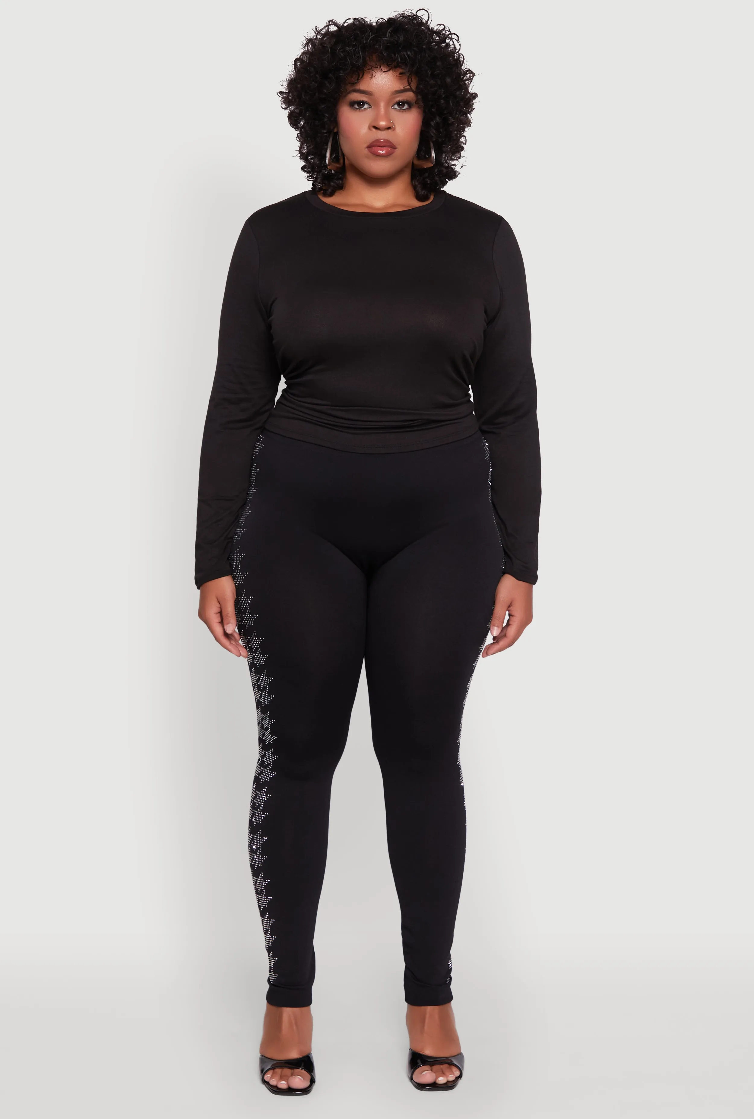 Plus Size Seamless High Waisted Houndstooth Rhinestone Trim Leggings sold by Rainbow product image thumbnail 2