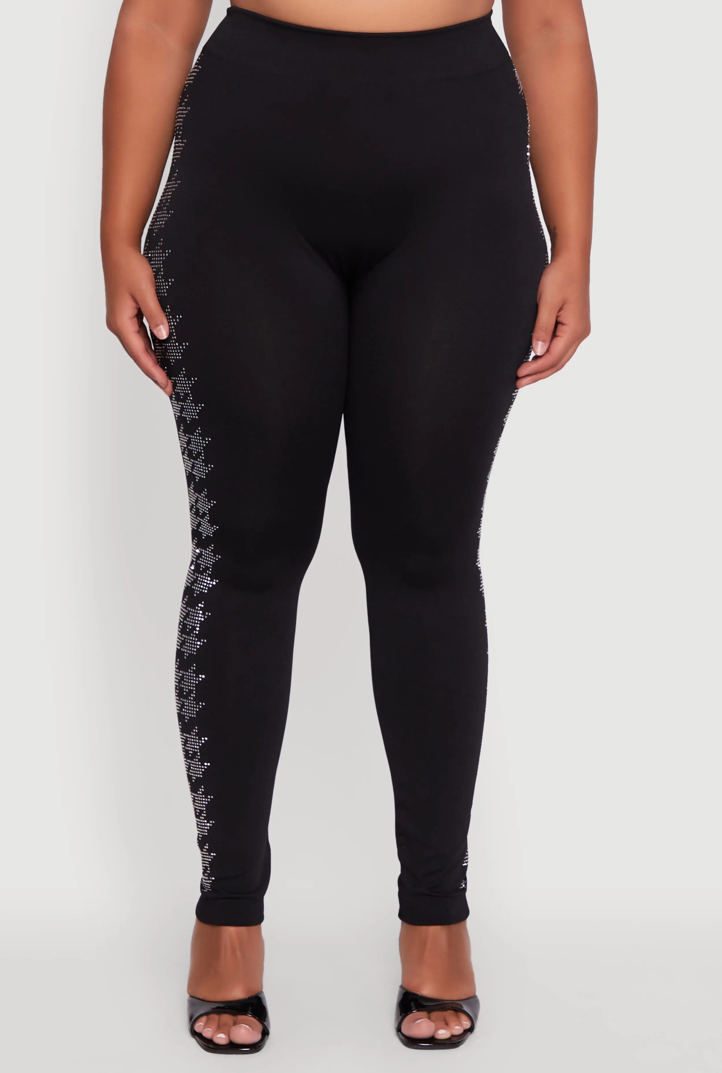 Plus Size Seamless High Waisted Houndstooth Rhinestone Trim Leggings sold by Rainbow product image thumbnail 5