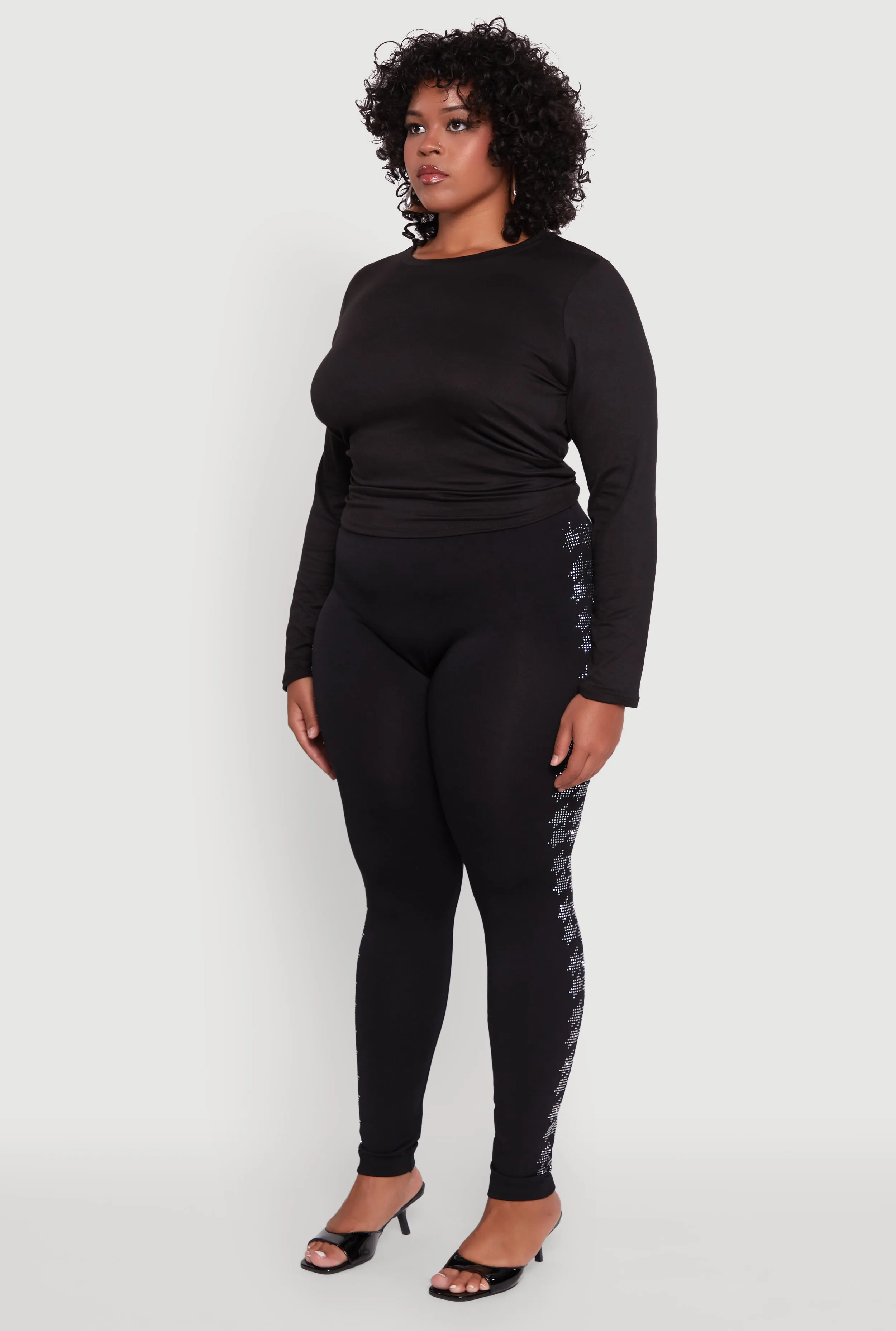 Plus Size Seamless High Waisted Houndstooth Rhinestone Trim Leggings sold by Rainbow product image thumbnail 3