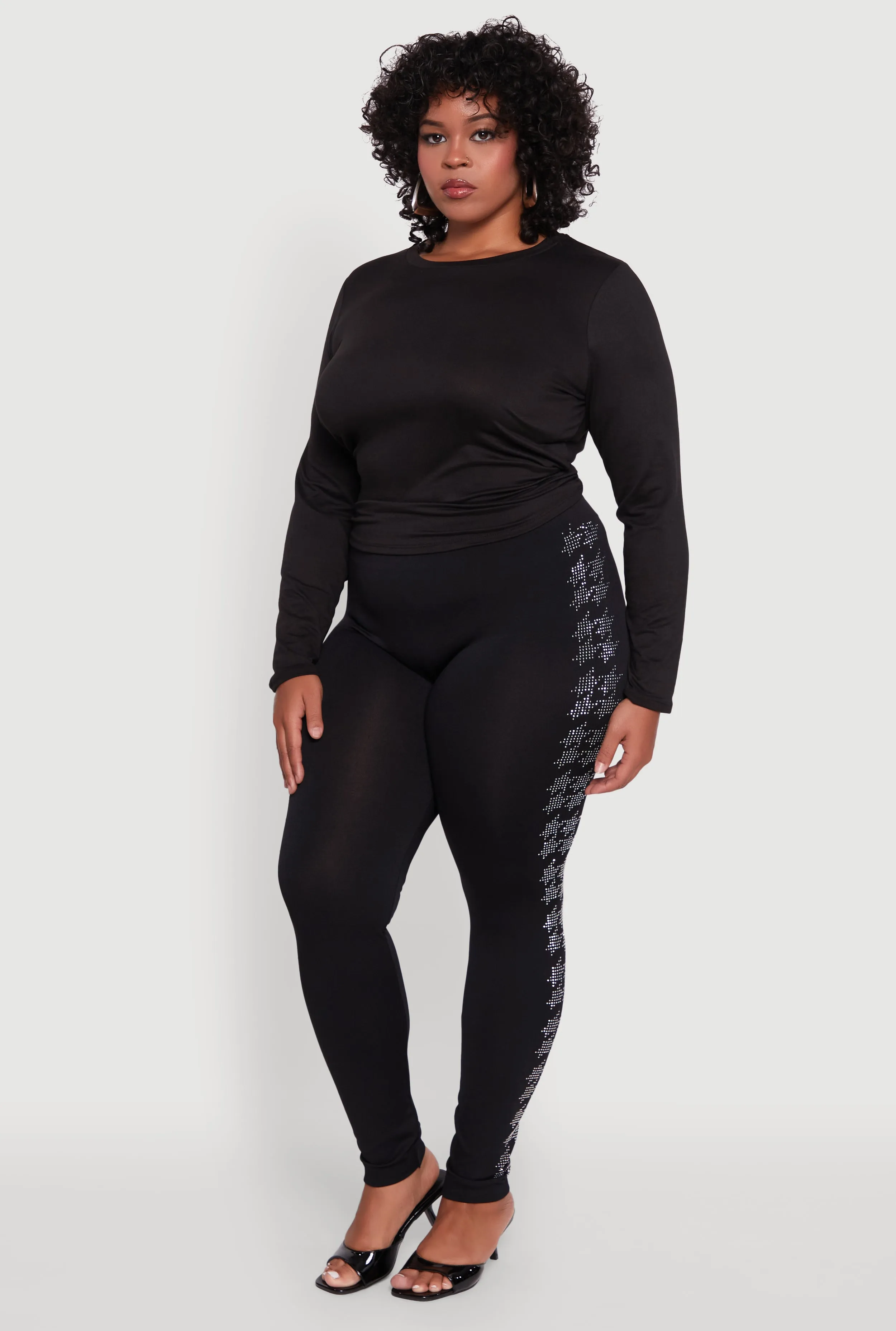 Plus Size Seamless High Waisted Houndstooth Rhinestone Trim Leggings sold by Rainbow