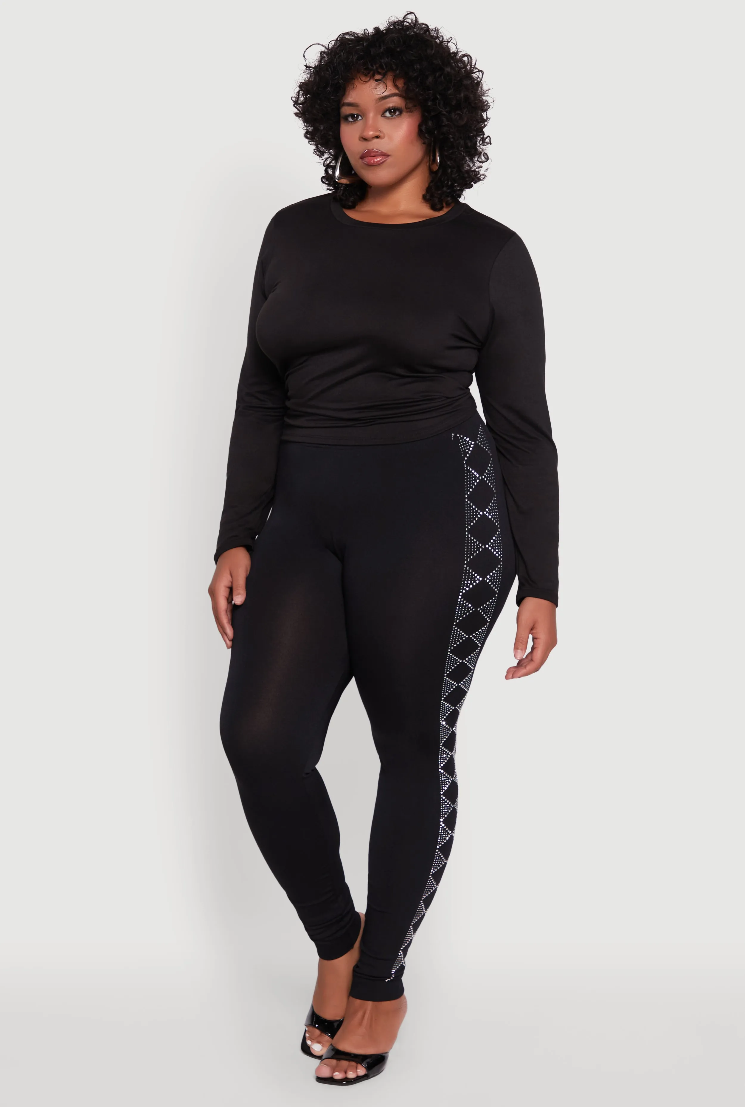 Plus Size Seamless Rhinestone Geometric Patterned Leggings sold by Rainbow