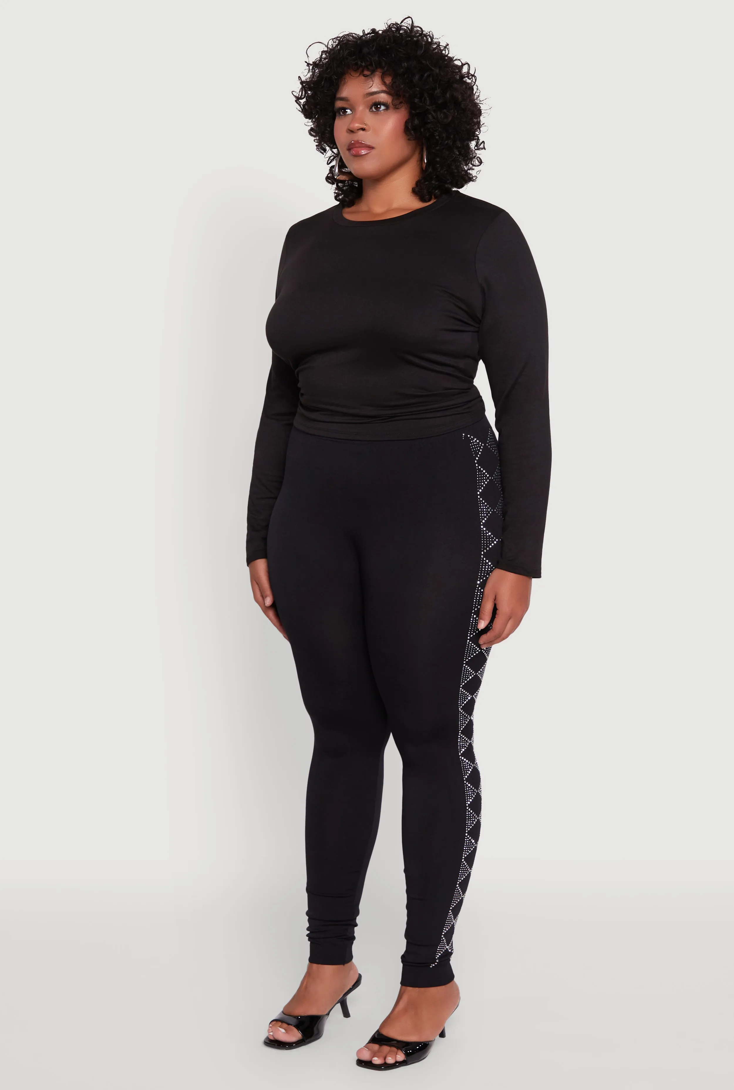 Plus Size Seamless Rhinestone Geometric Patterned Leggings sold by Rainbow product image thumbnail 3