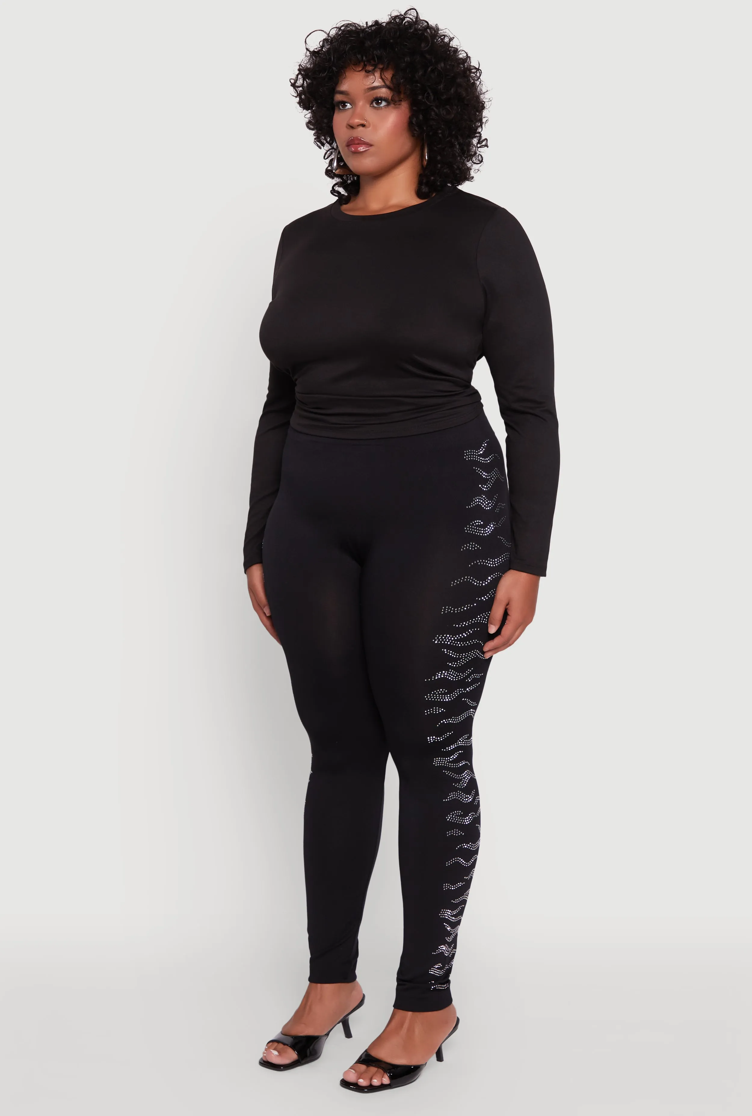 Plus Size Seamless High Waisted Zebra Rhinestone Trim Leggings sold by Rainbow product image thumbnail 3