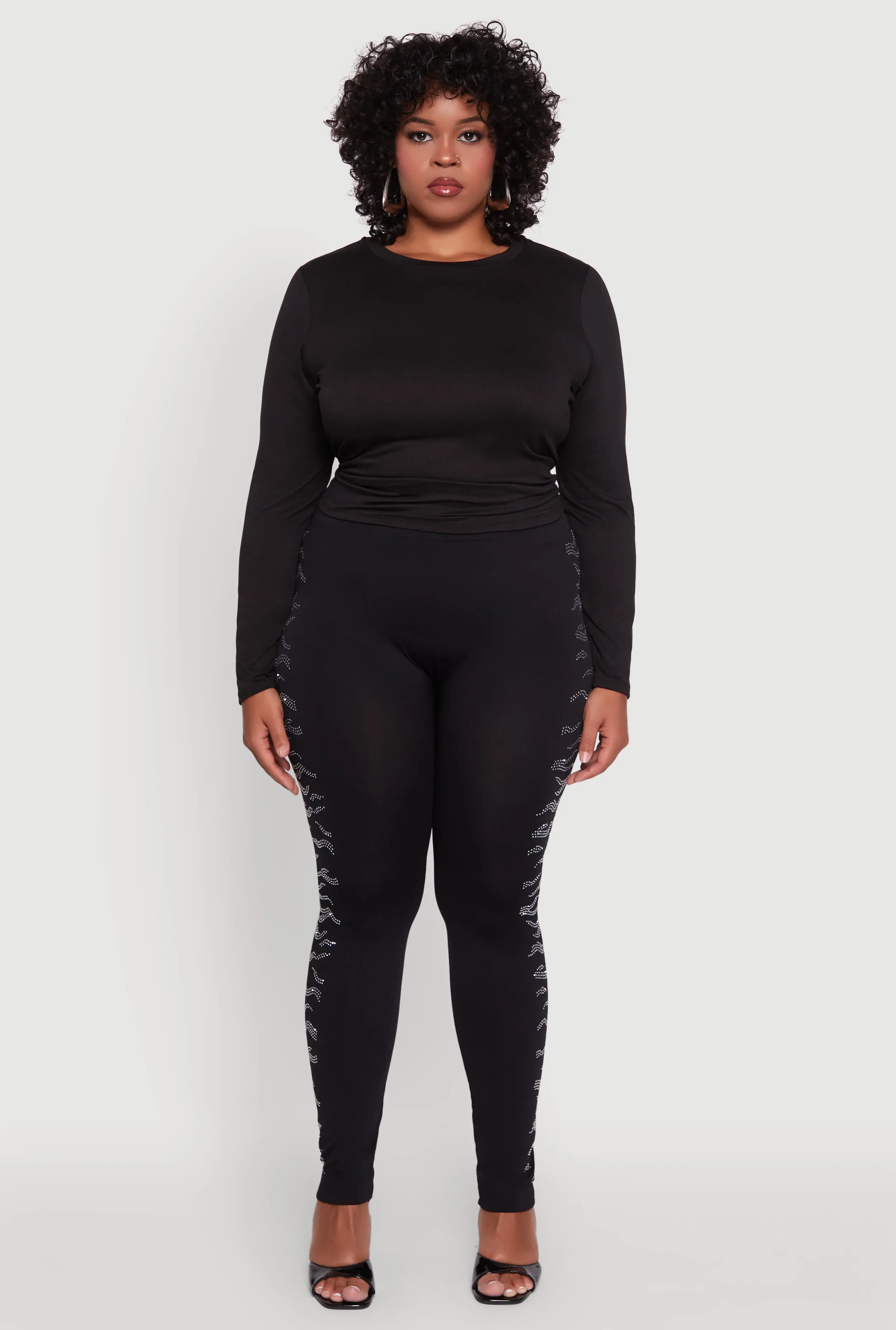 Plus Size Seamless High Waisted Zebra Rhinestone Trim Leggings sold by Rainbow product image thumbnail 2