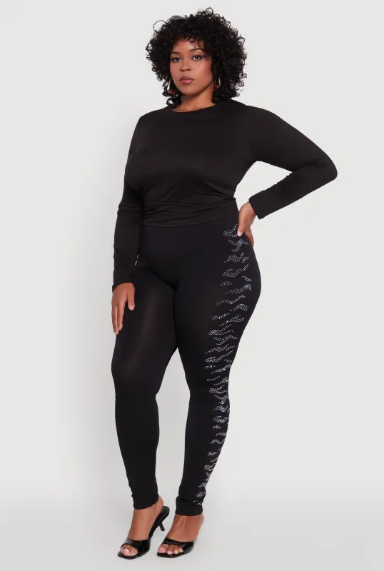 Plus Size Seamless High Waisted Zebra Rhinestone Trim Leggings sold by Rainbow