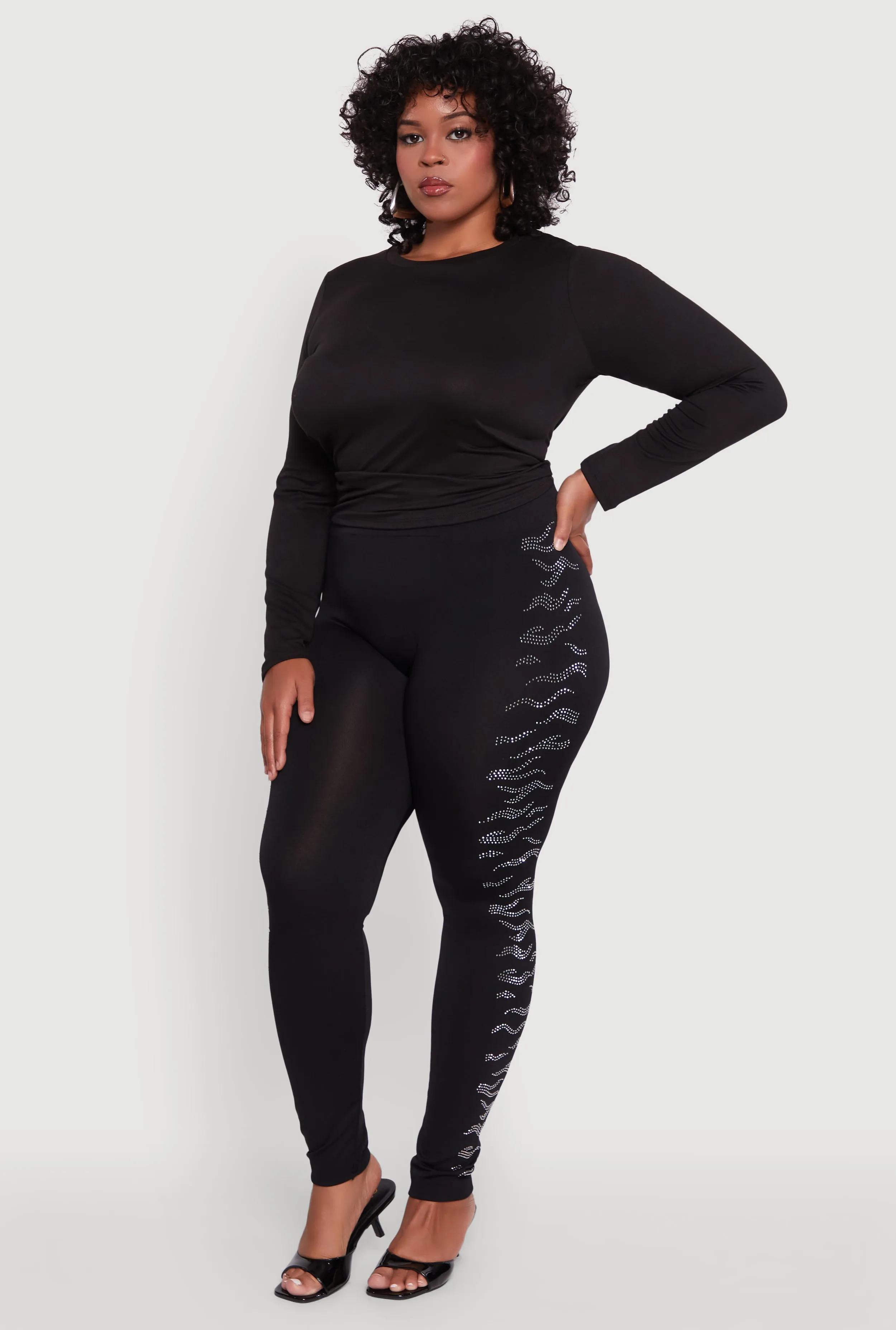 Plus Size Seamless High Waisted Zebra Rhinestone Trim Leggings sold by Rainbow