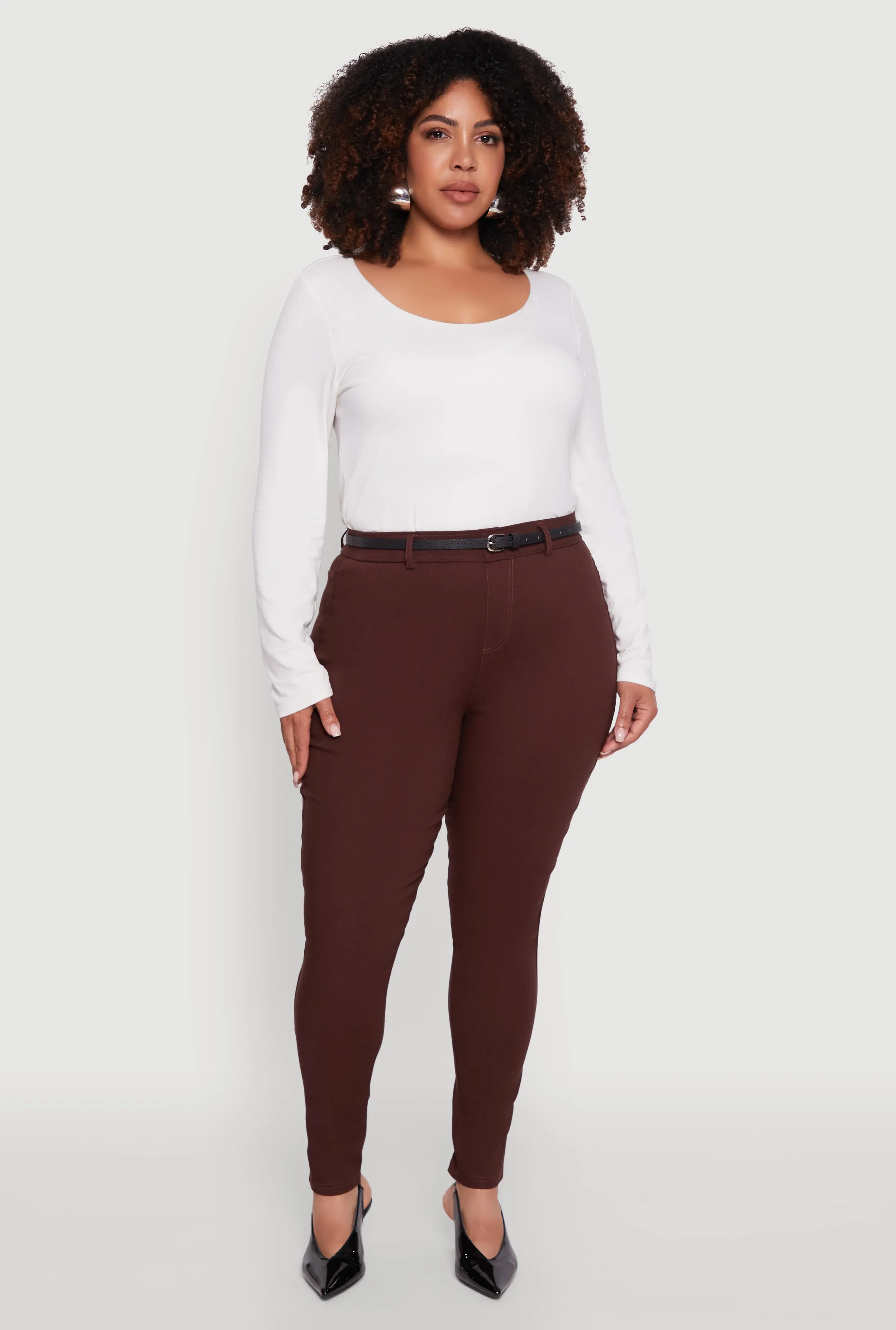 Plus Size High Waisted Belted Dress Pants sold by Rainbow