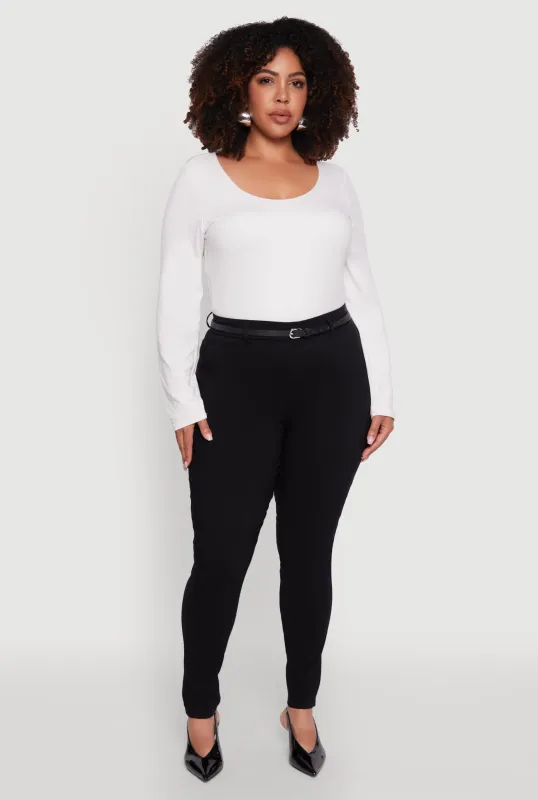 Plus Size High Waisted Belted Dress Pants sold by Rainbow