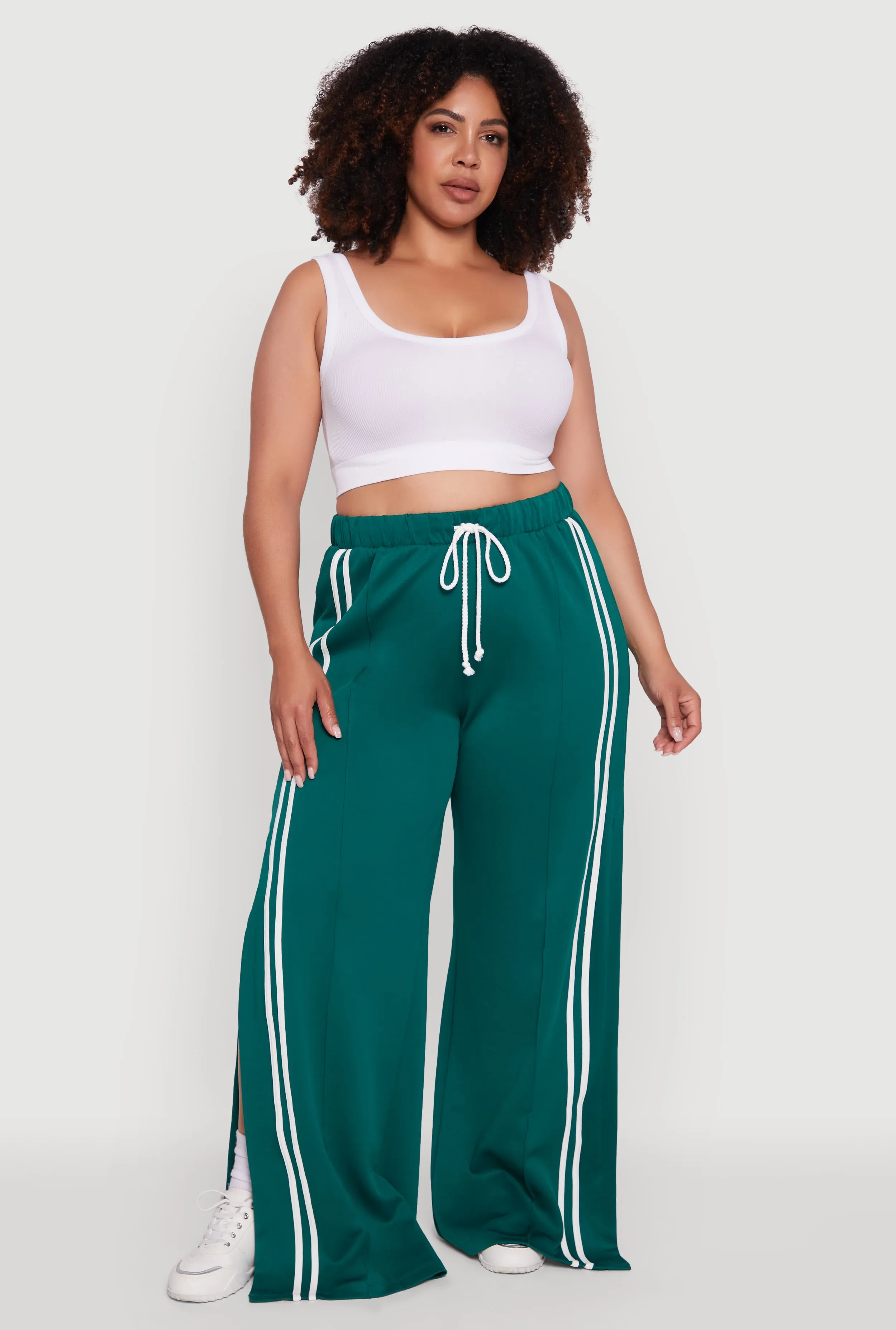 Plus Size Scuba Varsity Stripe Split Wide Leg Track Pants sold by Rainbow