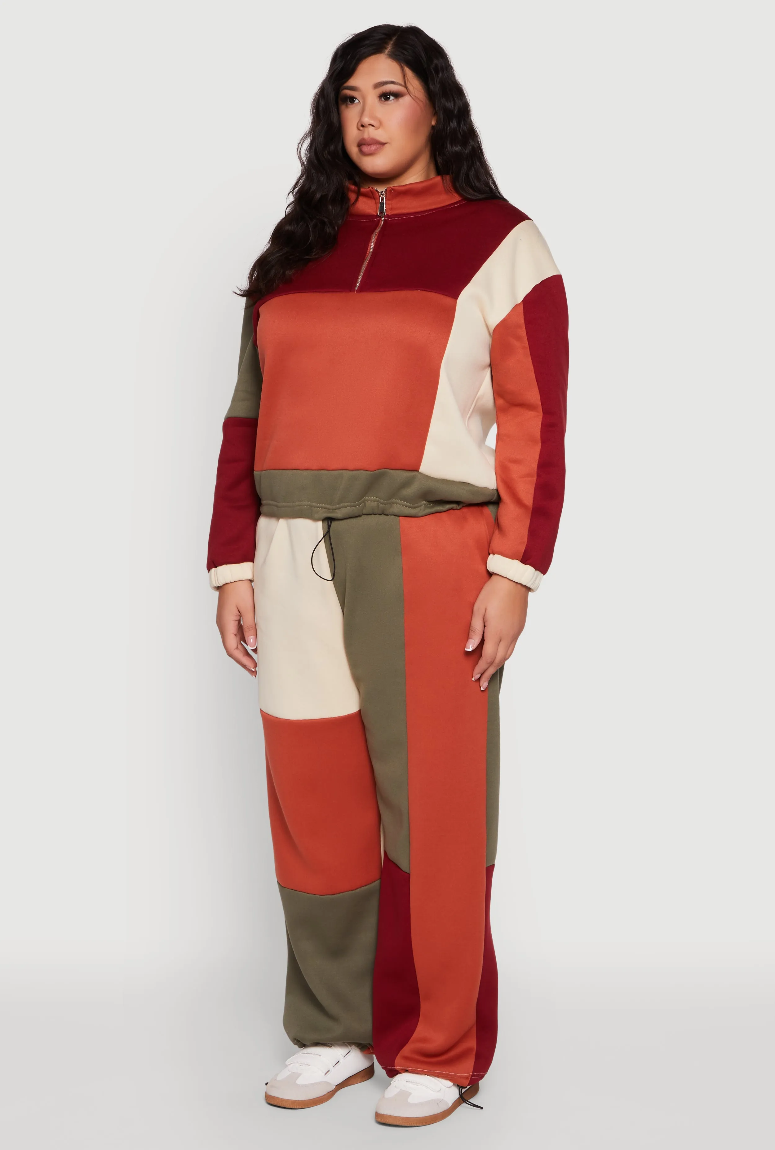 Plus Size Color Blocked Zip Mock Neck Sweatshirt sold by Rainbow product image thumbnail 5