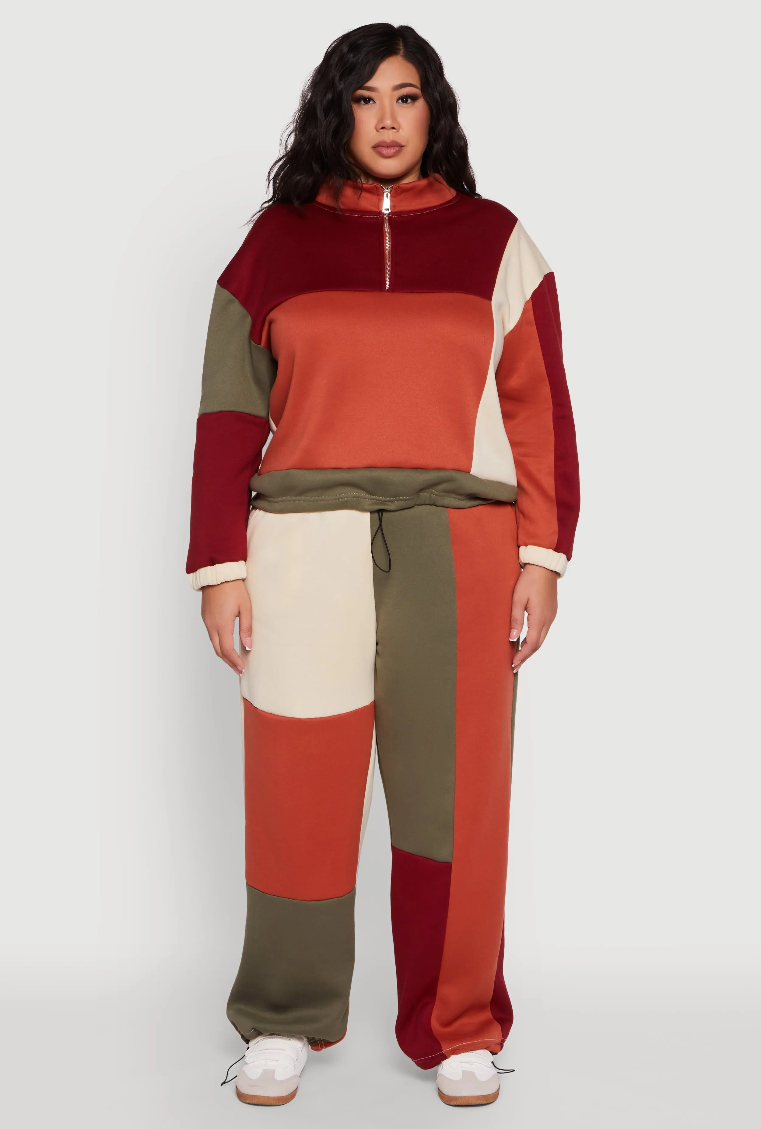 Plus Size Color Blocked Zip Mock Neck Sweatshirt sold by Rainbow product image thumbnail 3