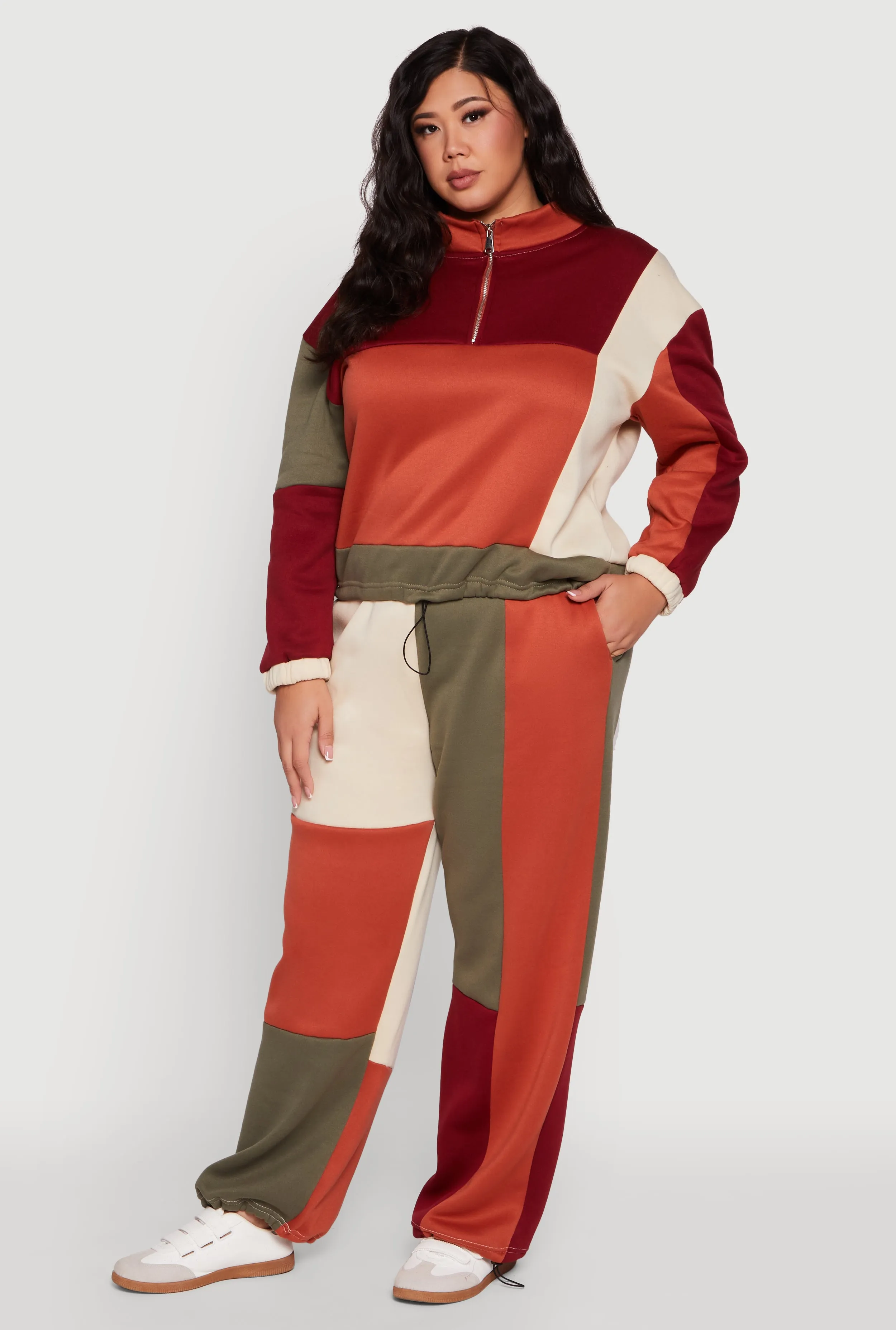 Plus Size Color Blocked Zip Mock Neck Sweatshirt sold by Rainbow product image thumbnail 2