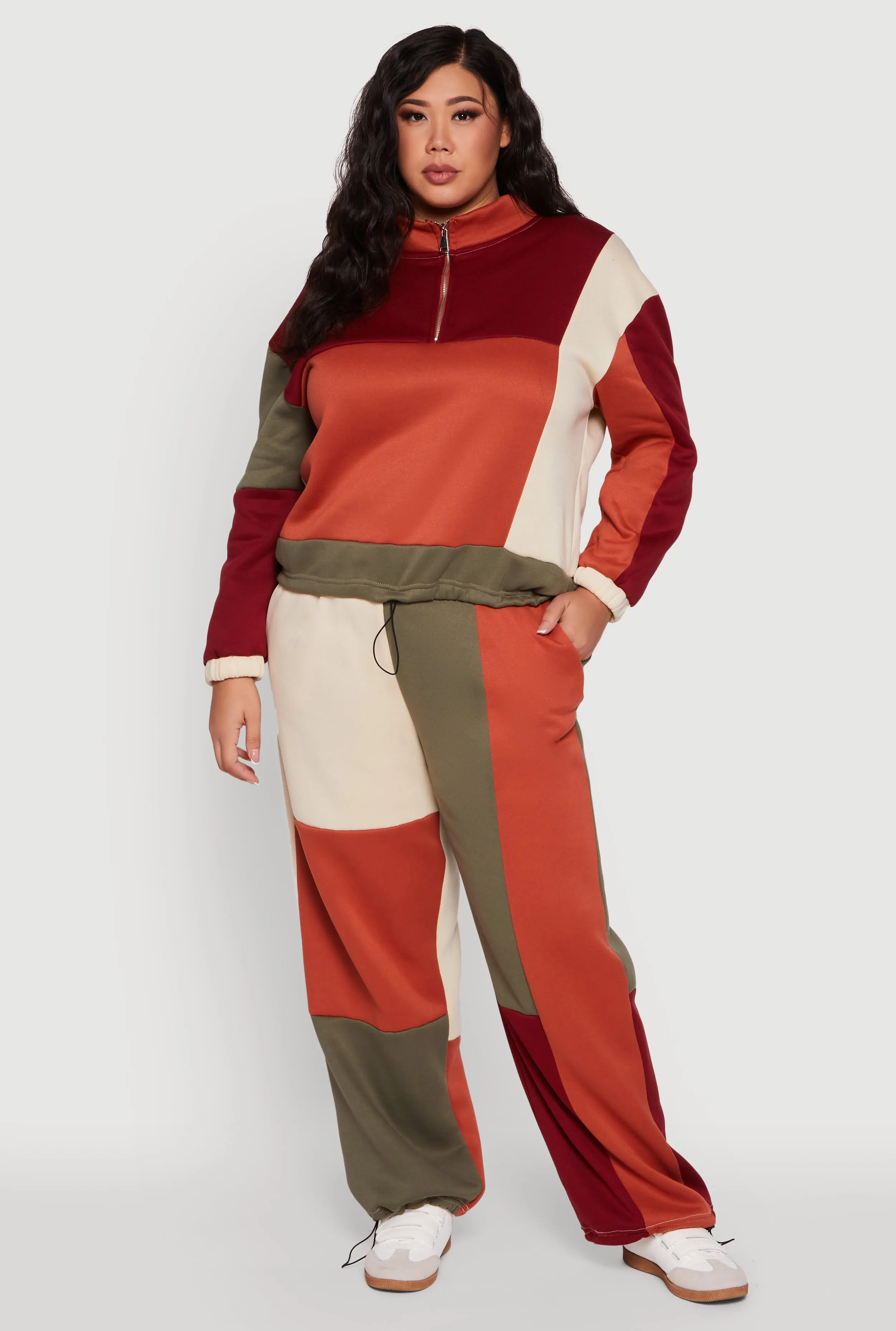 Plus Size Color Blocked High Waisted Wide Leg Joggers sold by Rainbow