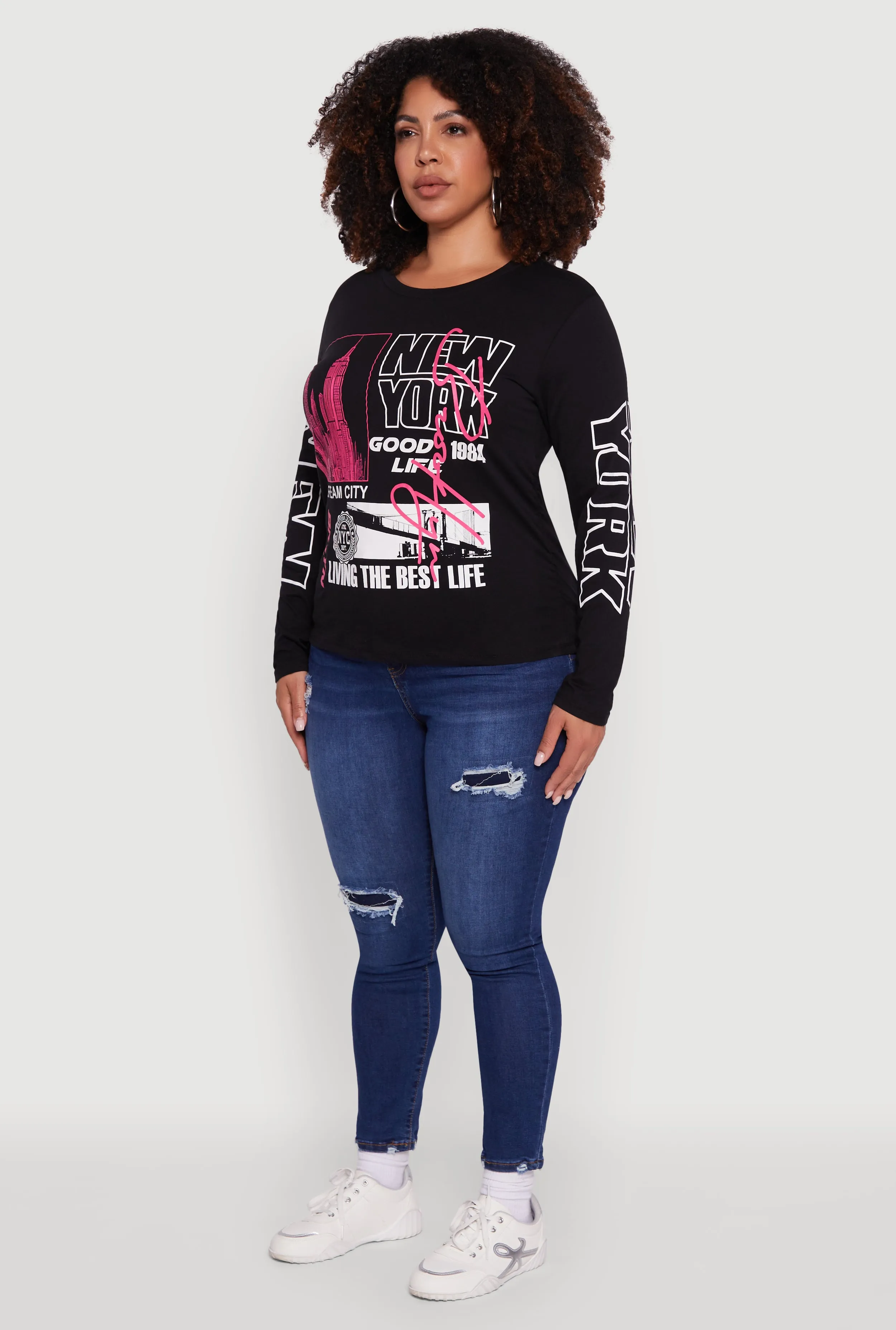 Plus Size Brooklyn 1984 Ruched Side Long Sleeve Graphic Tee sold by Rainbow product image thumbnail 5