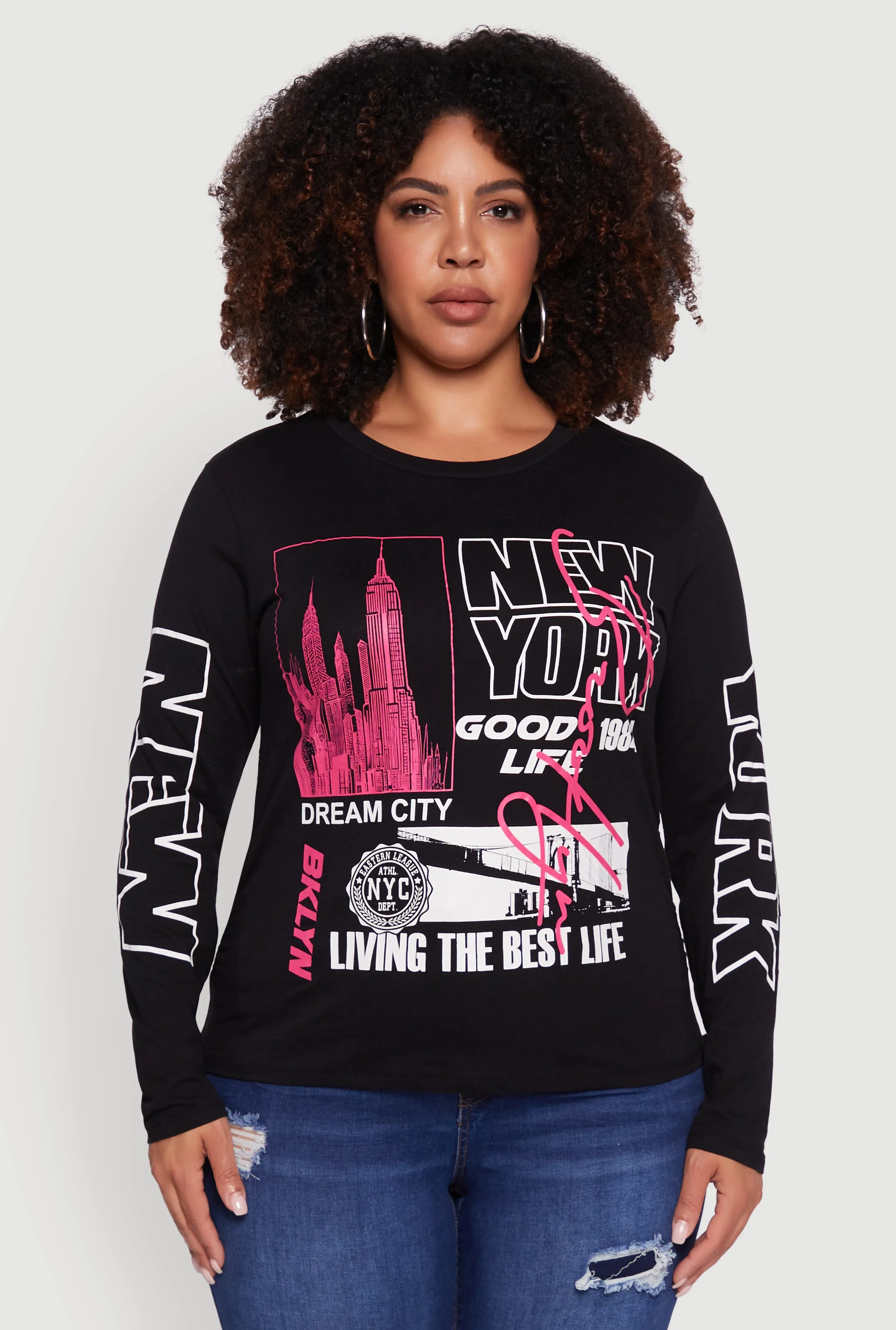Plus Size Brooklyn 1984 Ruched Side Long Sleeve Graphic Tee sold by Rainbow product image thumbnail 2