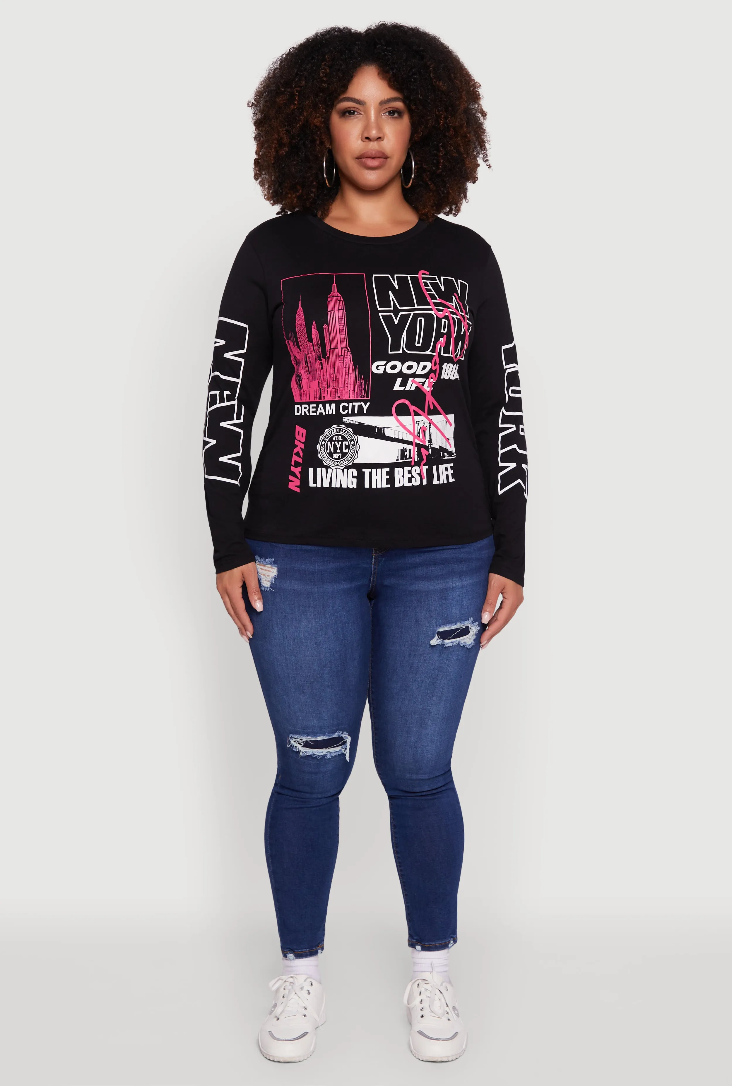 Plus Size Brooklyn 1984 Ruched Side Long Sleeve Graphic Tee sold by Rainbow product image thumbnail 3