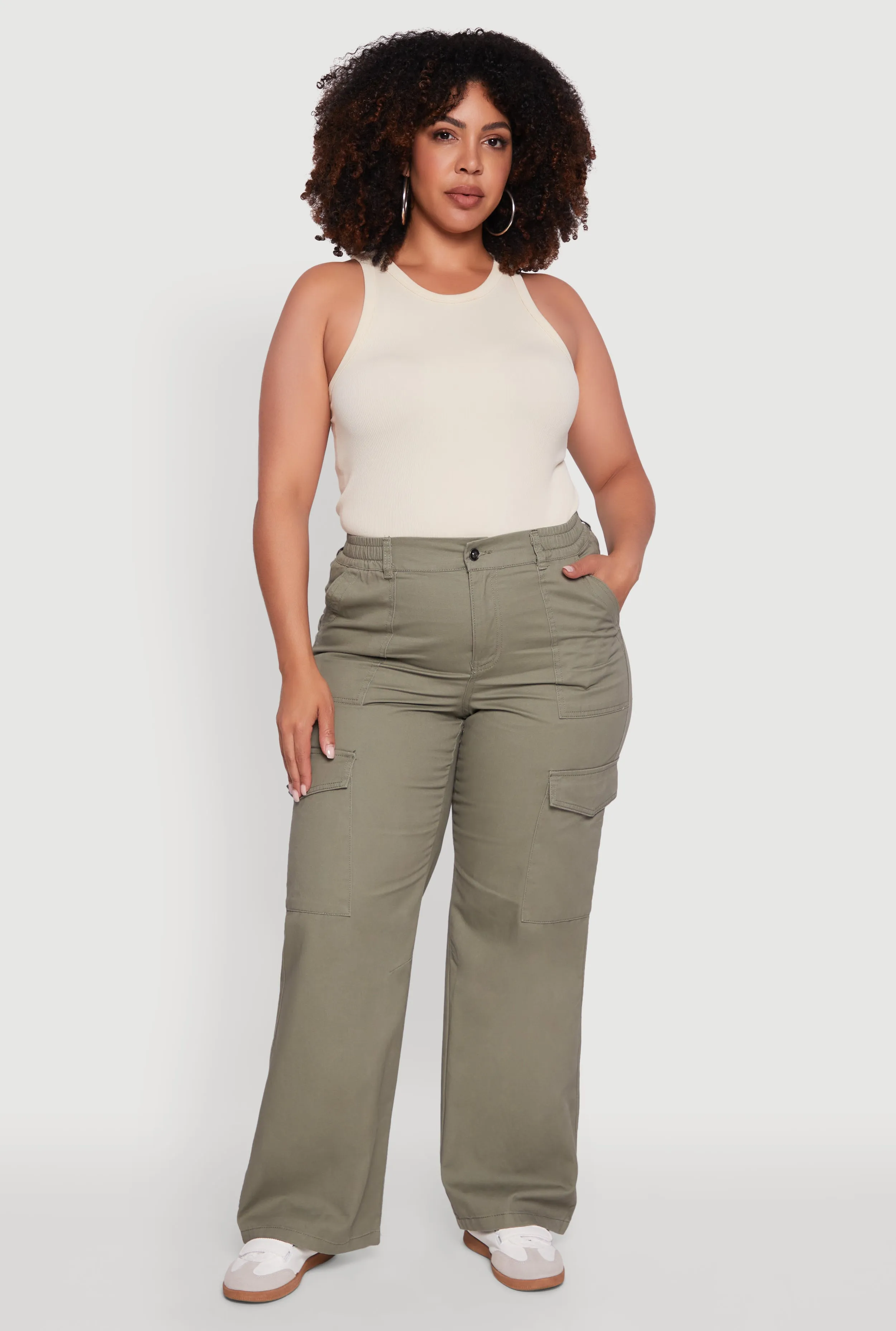 Plus Size High Waisted Twill Wide Leg Cargo Pants sold by Rainbow product image thumbnail 2