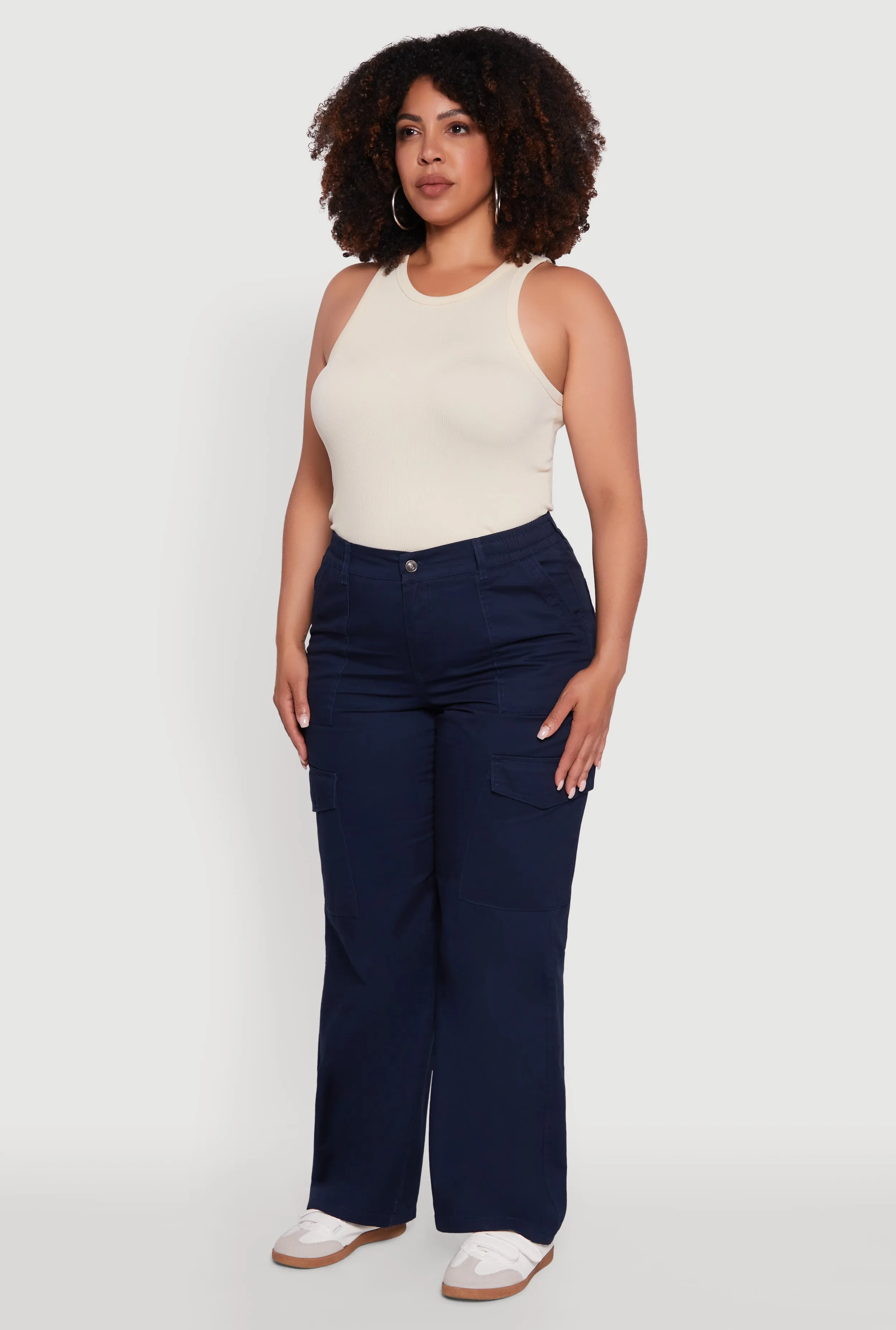Plus Size High Waisted Twill Wide Leg Cargo Pants sold by Rainbow product image thumbnail 3