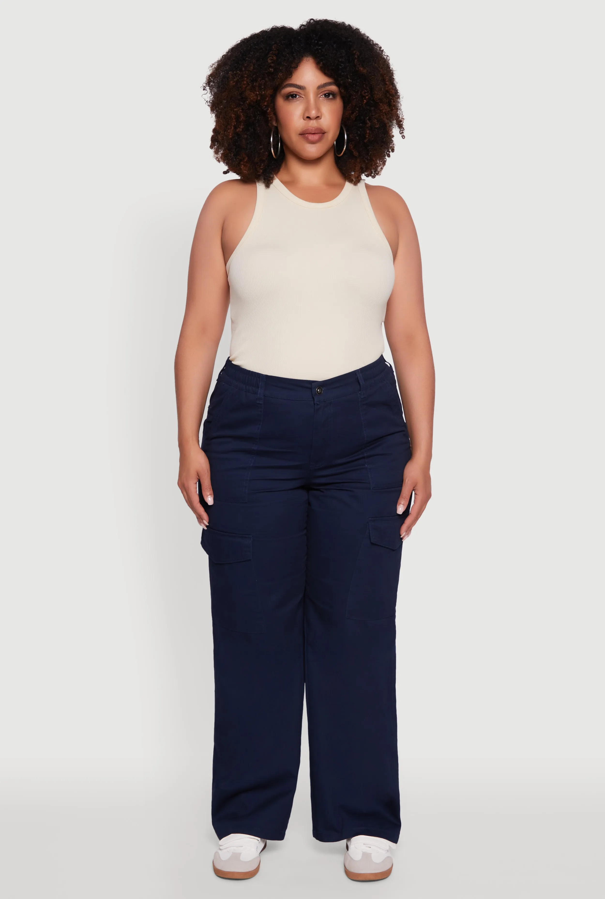 Plus Size High Waisted Twill Wide Leg Cargo Pants sold by Rainbow product image thumbnail 2