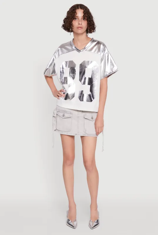 Metallic 89 Graphic Football T-Shirt sold by Rainbow