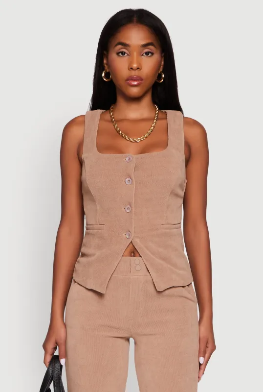 Sleeveless Button Front Square Neck Waistcoat sold by Rainbow