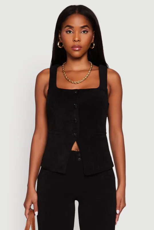 Sleeveless Button Front Square Neck Waistcoat sold by Rainbow