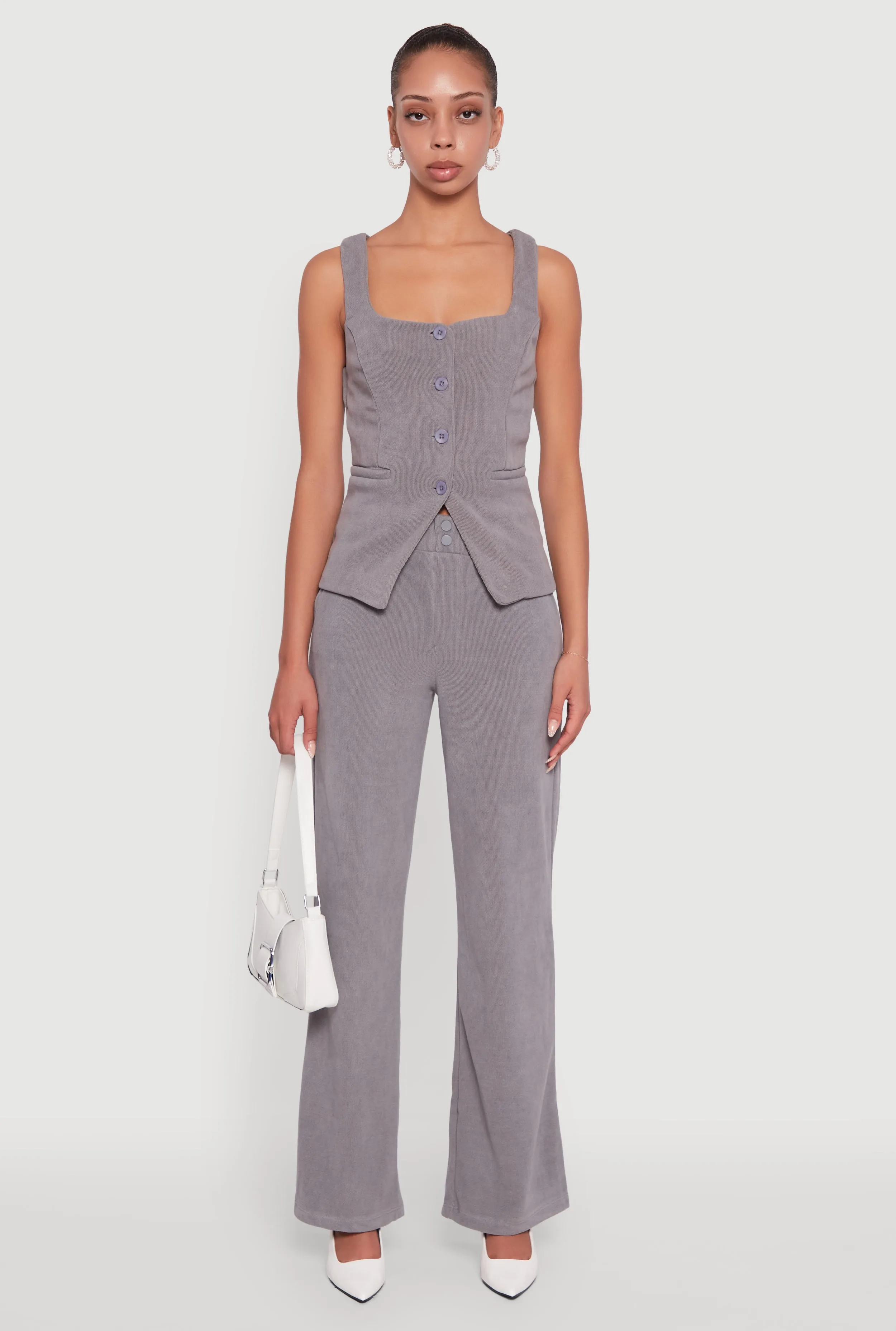 High Waisted Wide Leg Pants with Faux Buttons sold by Rainbow product image thumbnail 2