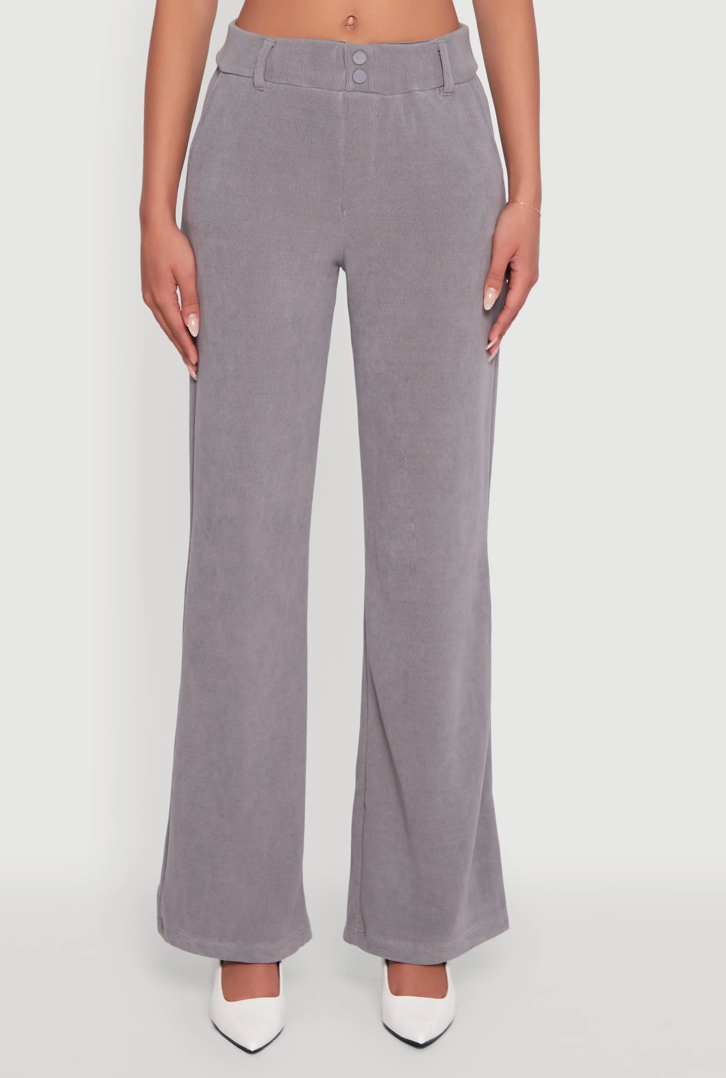 High Waisted Wide Leg Pants with Faux Buttons sold by Rainbow product image thumbnail 3