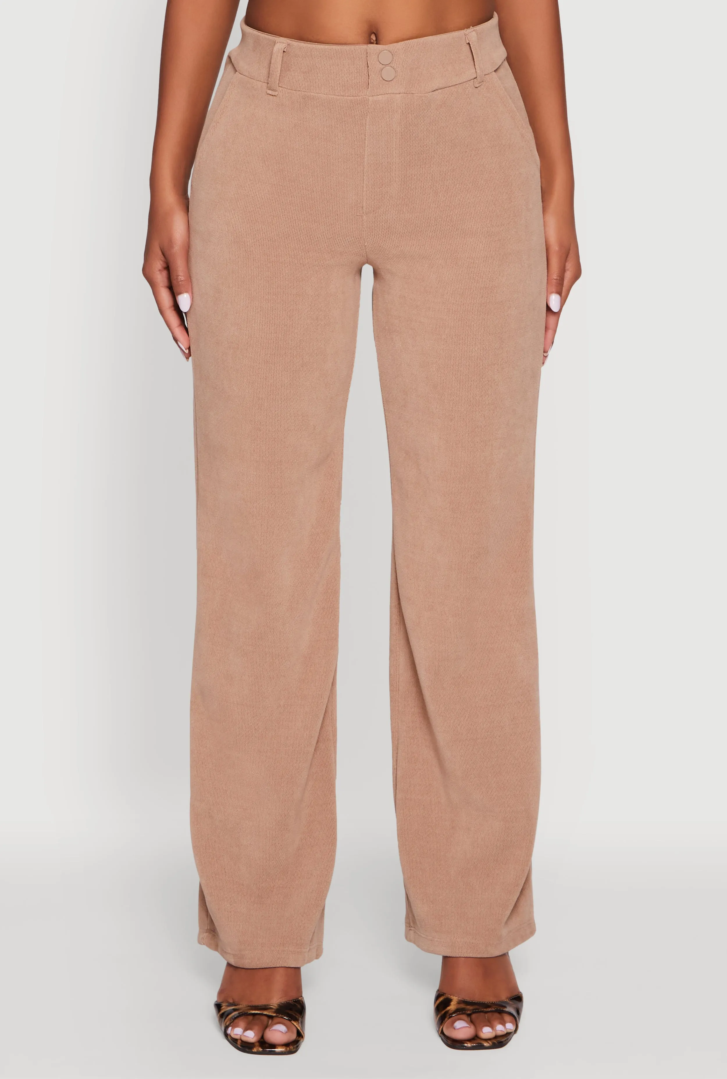 High Waisted Wide Leg Pants with Faux Buttons sold by Rainbow product image thumbnail 3