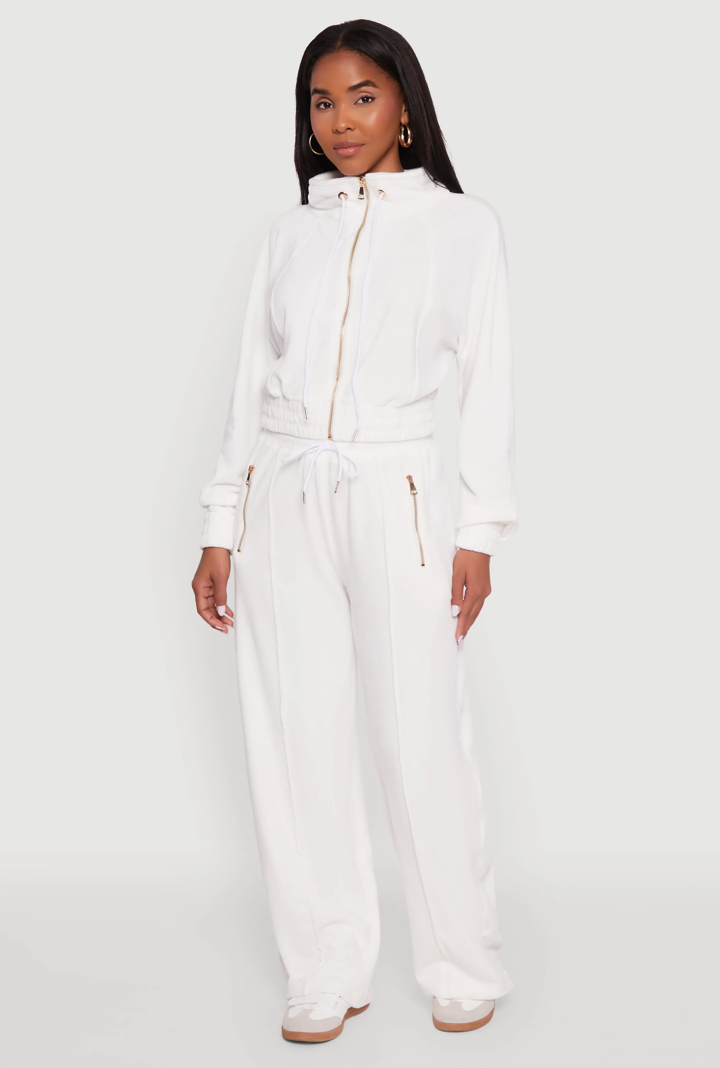 Velour Zip Pocket Drawstring Wide Leg Sweatpants sold by Rainbow