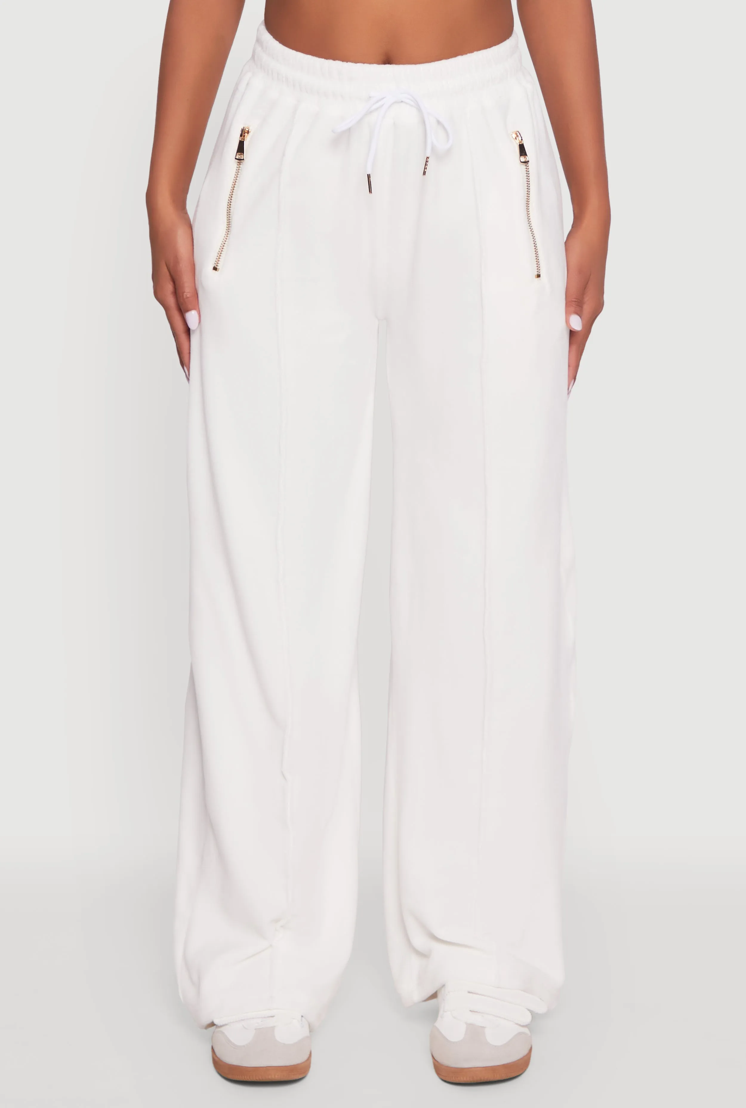 Velour Zip Pocket Drawstring Wide Leg Sweatpants sold by Rainbow product image thumbnail 3