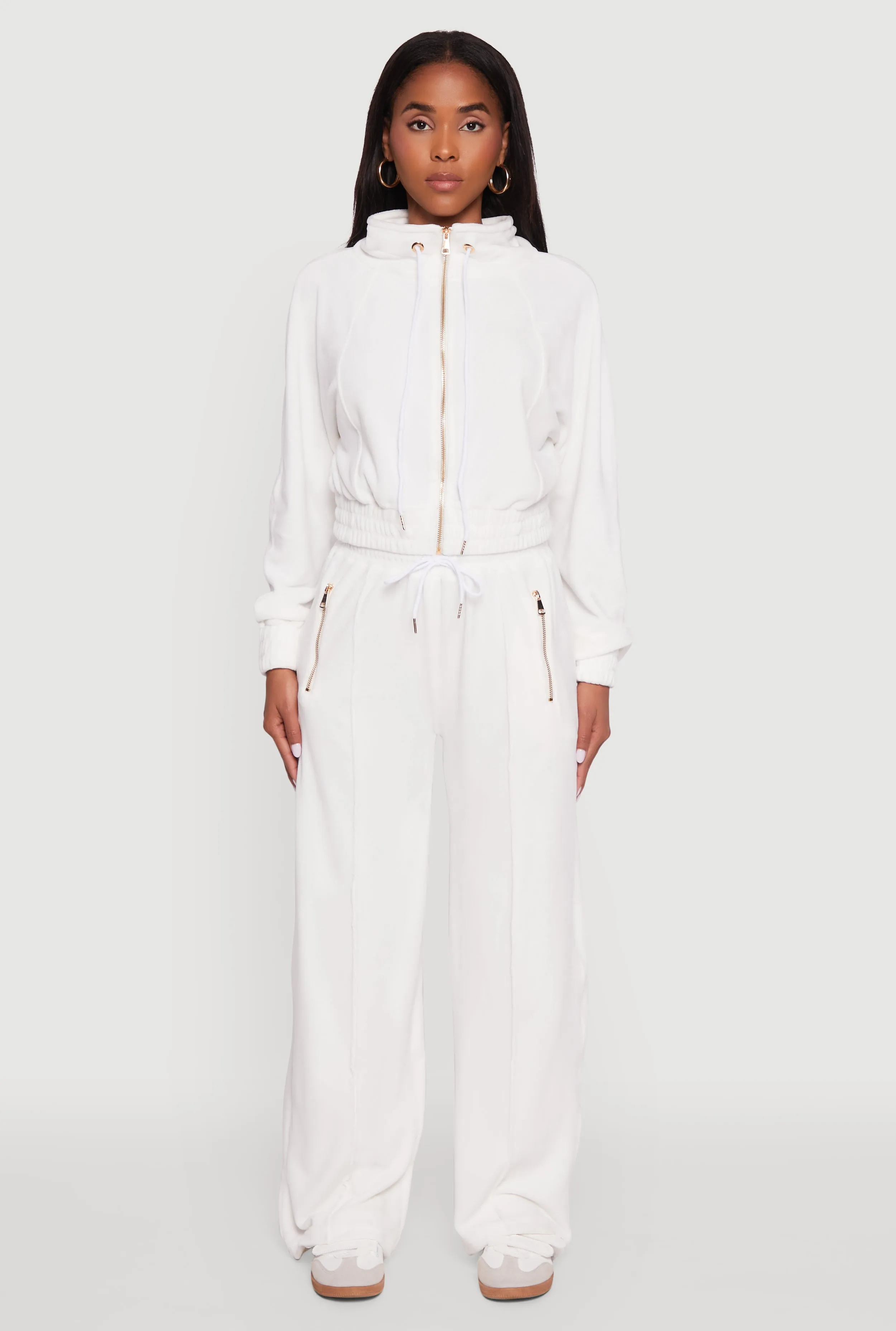 Velour Drawstring Mock Neck Cropped Zip Front Sweatshirt sold by Rainbow product image thumbnail 3