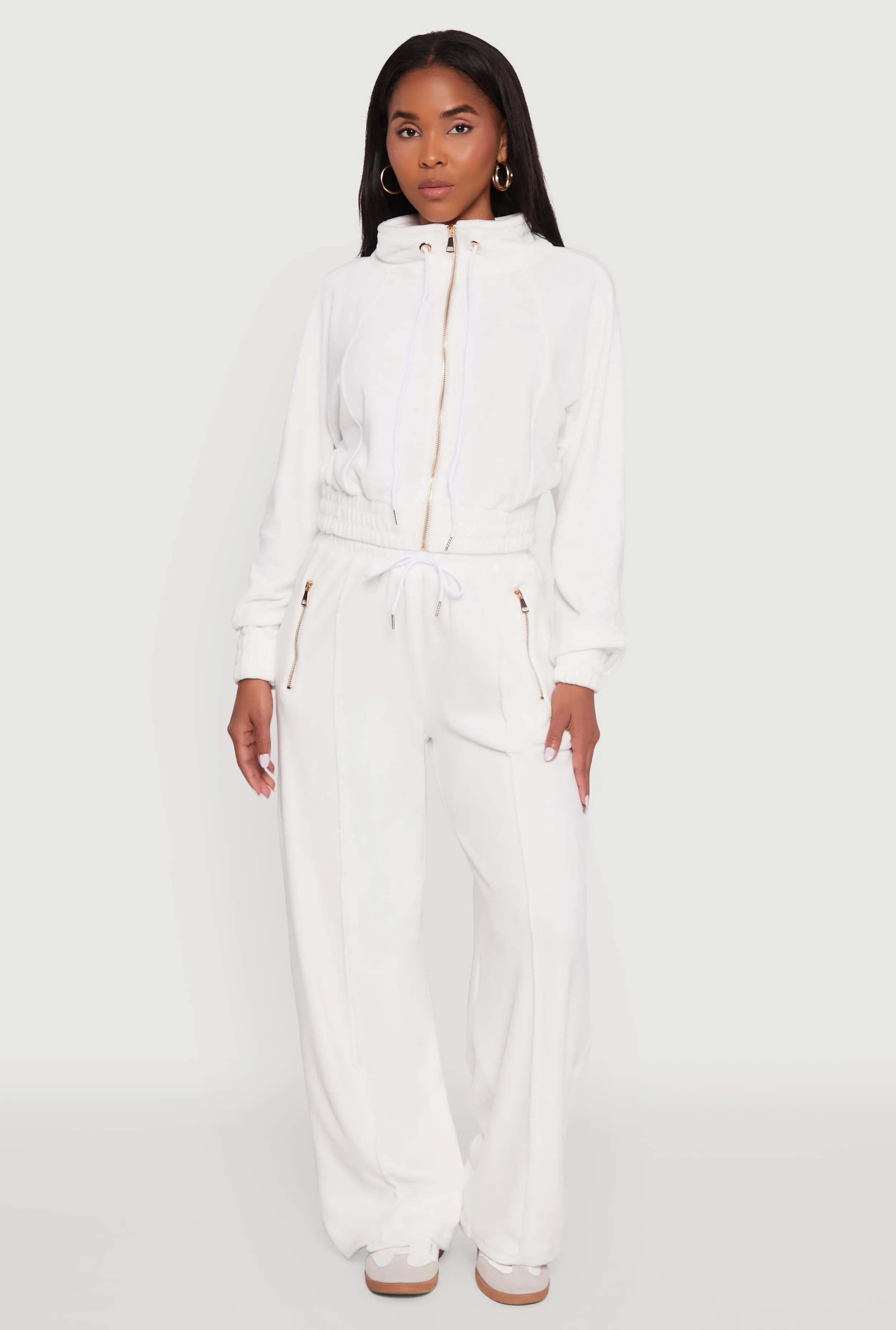 Velour Drawstring Mock Neck Cropped Zip Front Sweatshirt sold by Rainbow product image thumbnail 2