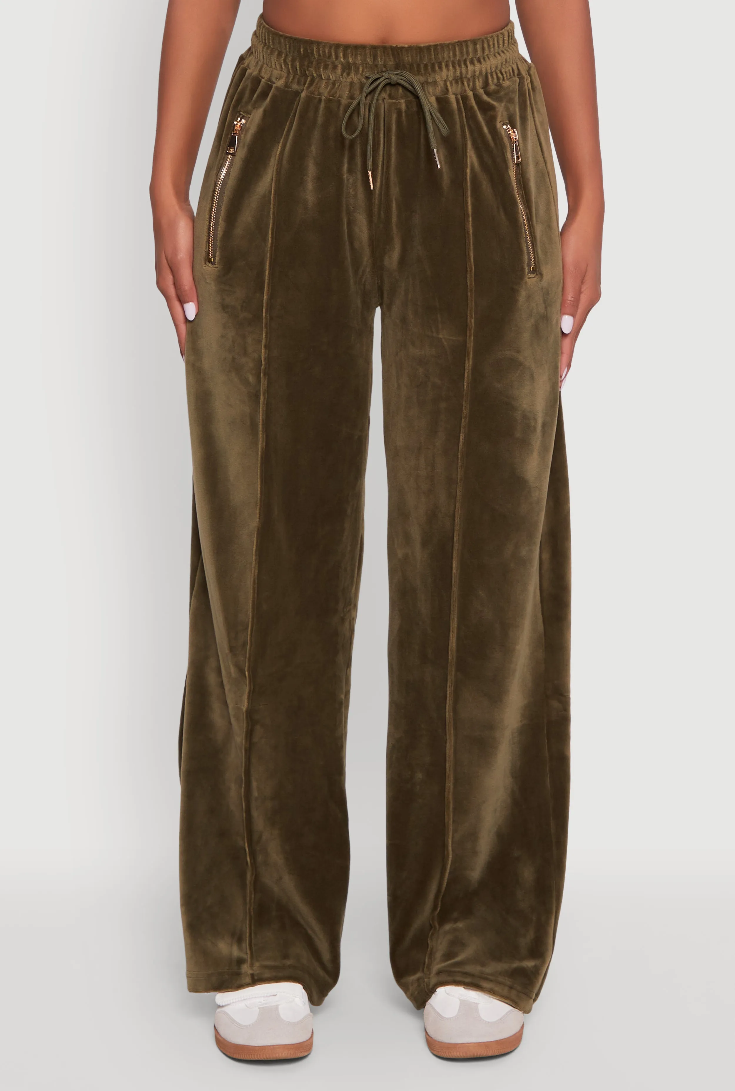Velour Zip Pocket Drawstring Wide Leg Sweatpants sold by Rainbow product image thumbnail 3