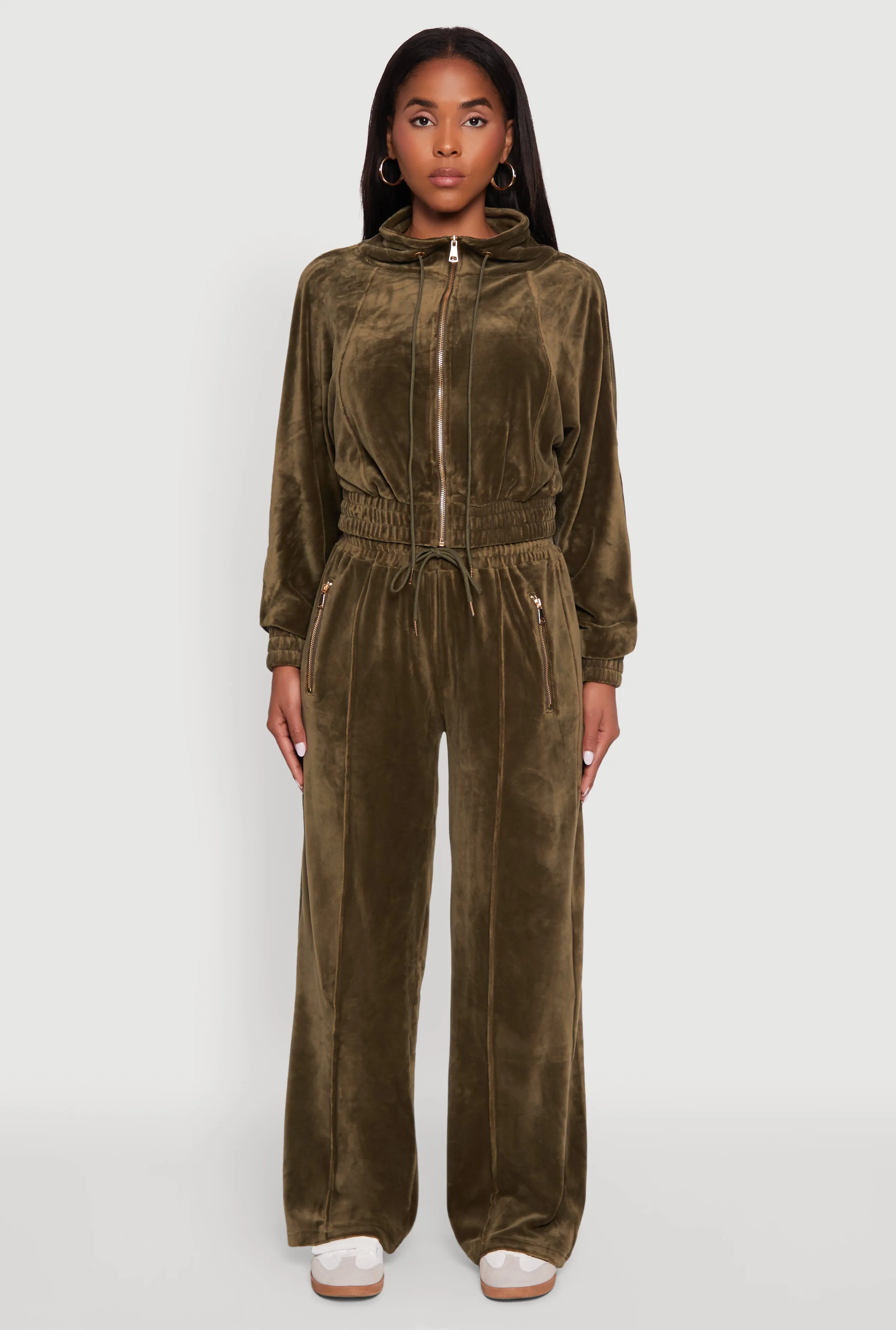 Velour Zip Pocket Drawstring Wide Leg Sweatpants sold by Rainbow product image thumbnail 2