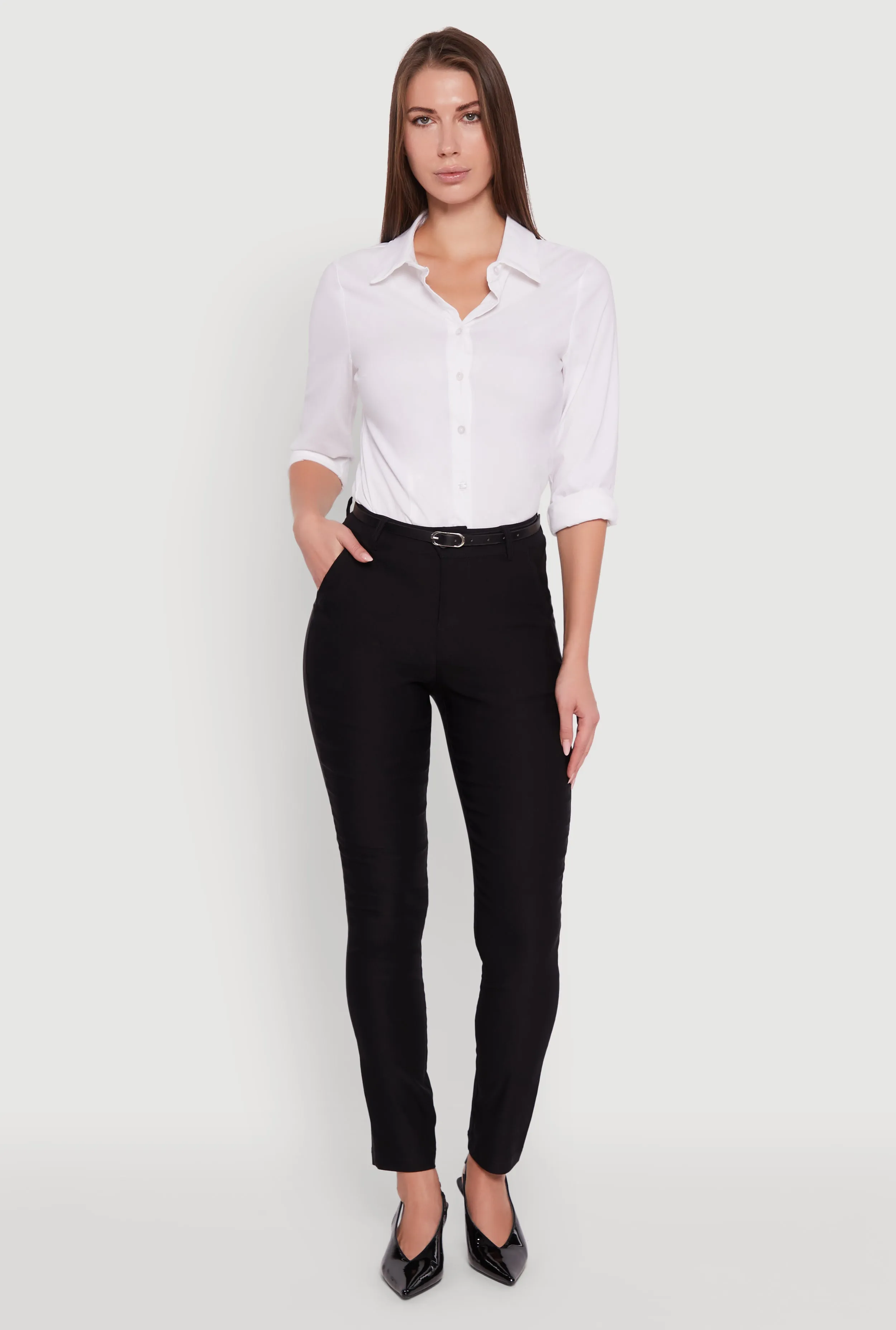 Skinny Leg Solid Pants with Belt sold by Rainbow product image thumbnail 2
