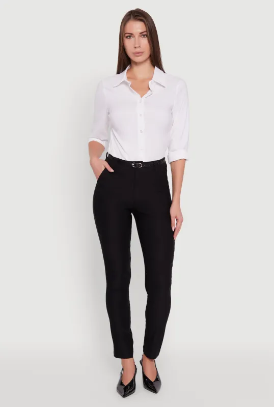 Skinny Leg Solid Pants with Belt sold by Rainbow