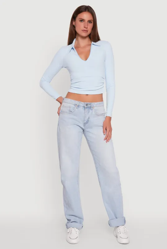 Long Sleeve Half Zip Cropped Polo Shirt sold by Rainbow