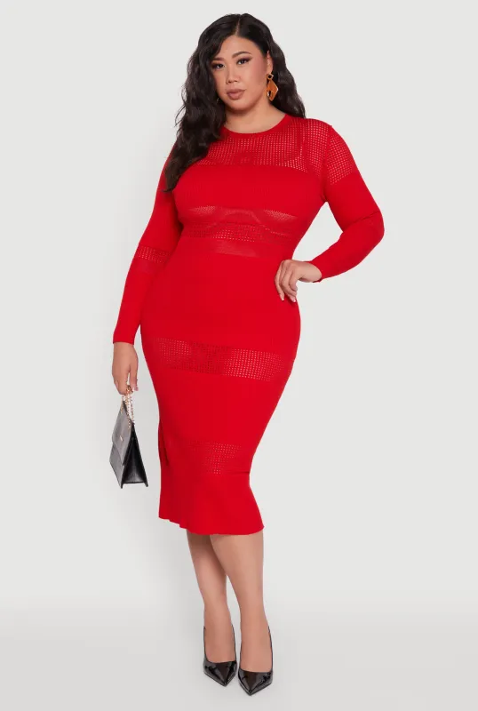 Plus Size Long Sleeve Ribbed Knit Midi Dress sold by Rainbow