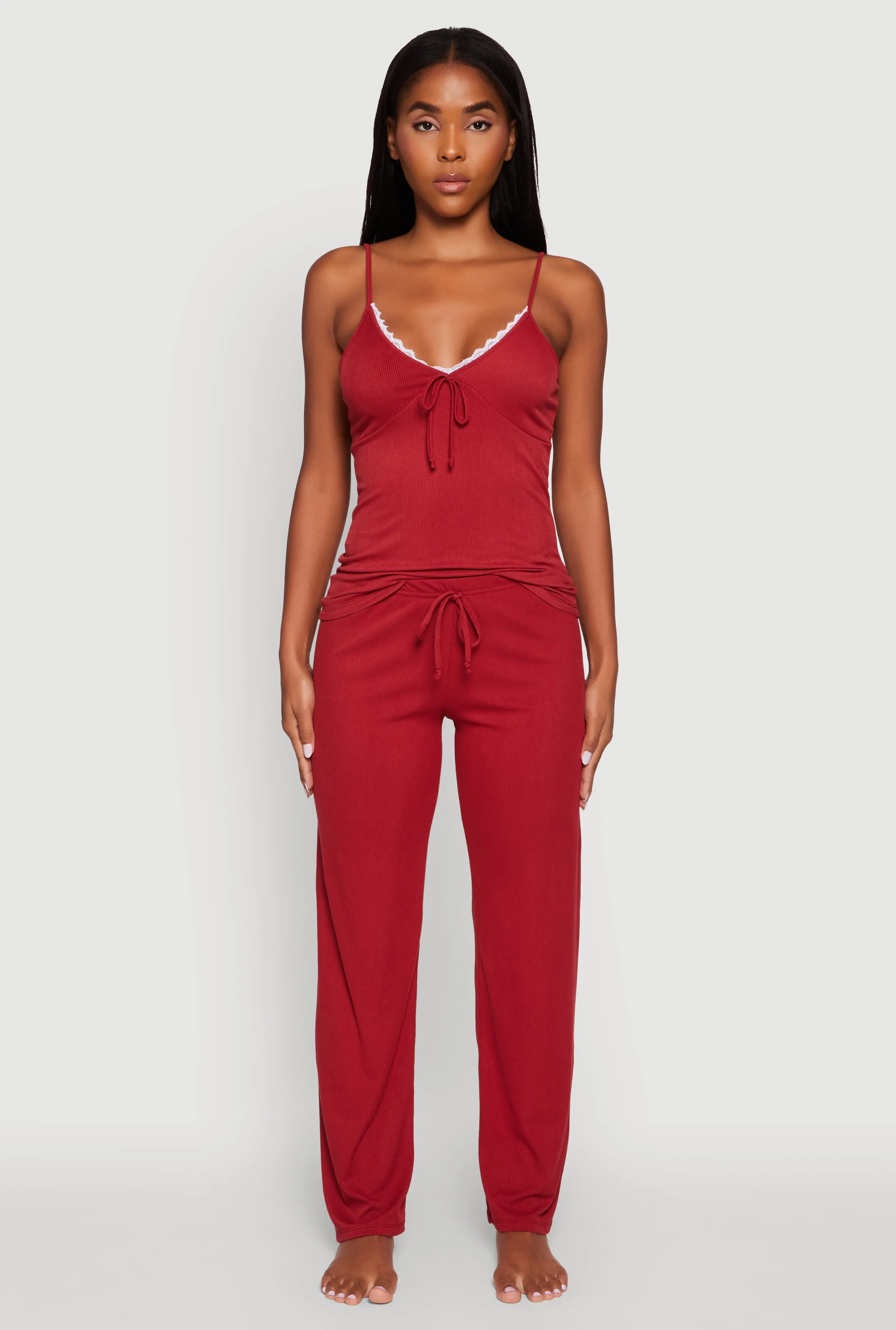 Rib Knit Lace Trim Pajama Cami and Pants Set sold by Rainbow product image thumbnail 2