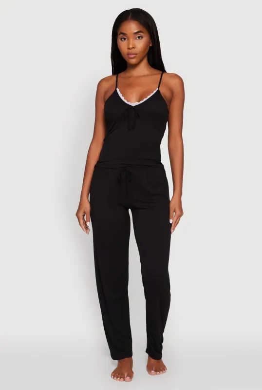 Rib Knit Lace Trim Pajama Cami and Pants Set sold by Rainbow
