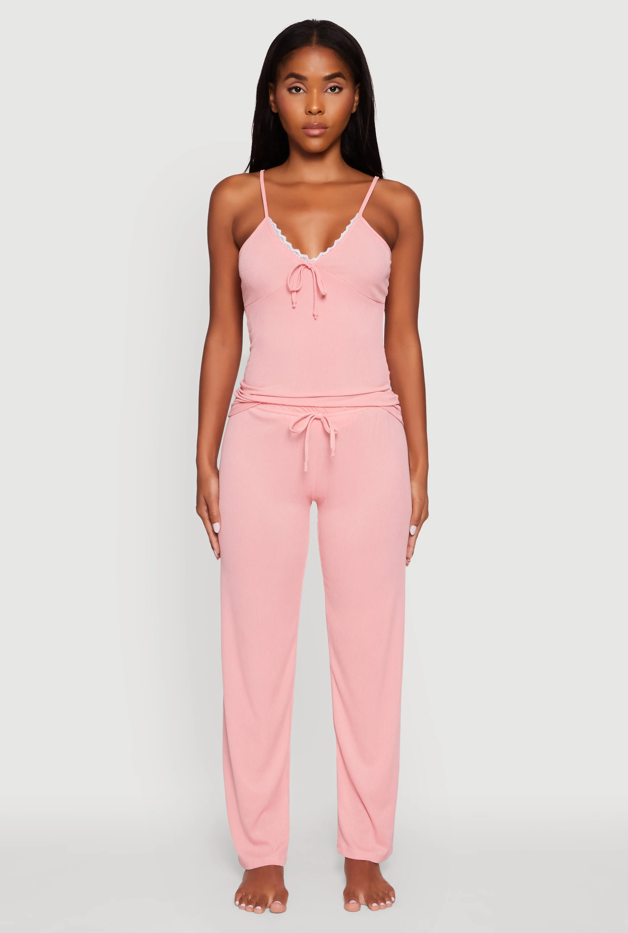 Rib Knit Lace Trim Pajama Cami and Pants Set sold by Rainbow product image thumbnail 2