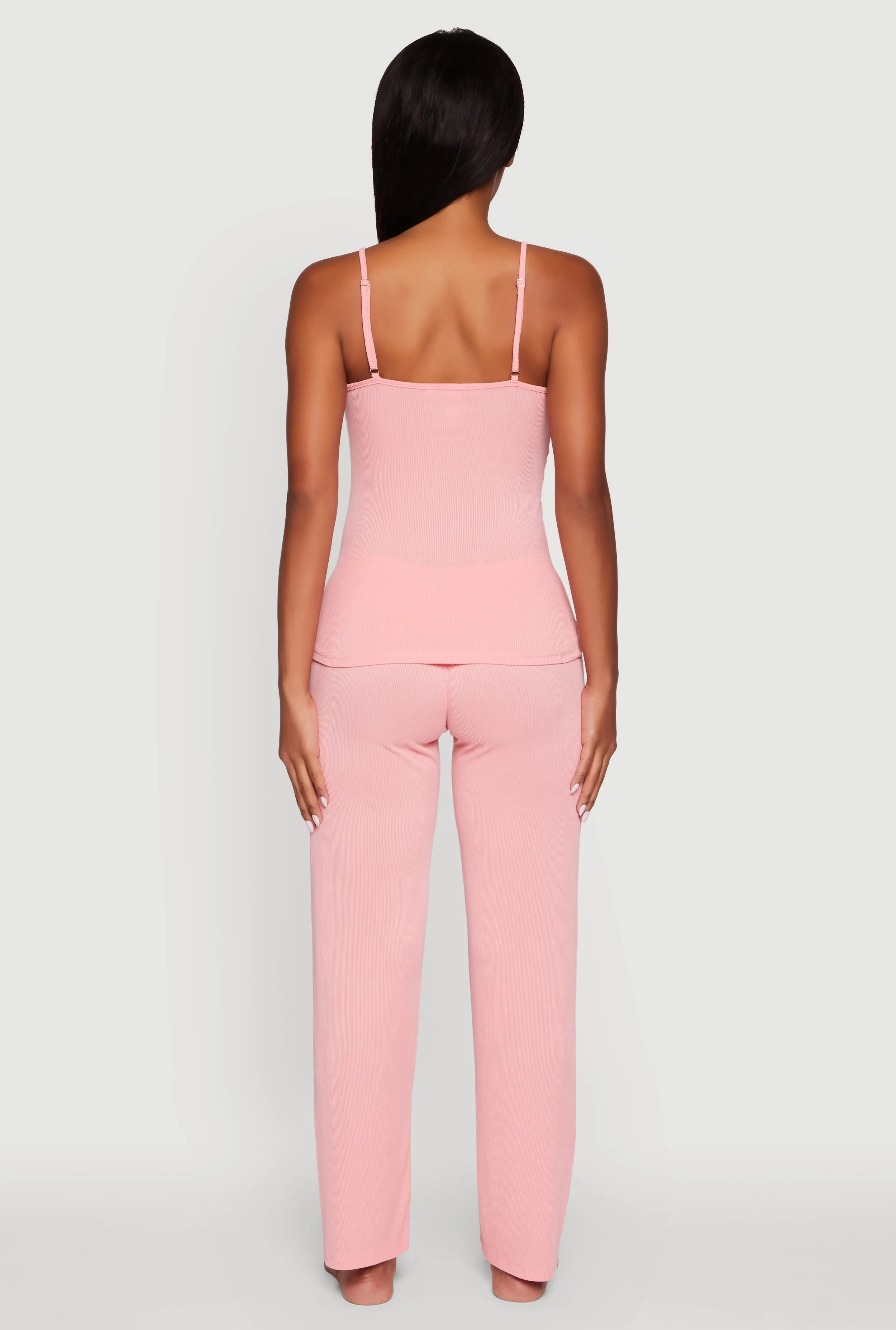 Rib Knit Lace Trim Pajama Cami and Pants Set sold by Rainbow product image thumbnail 3